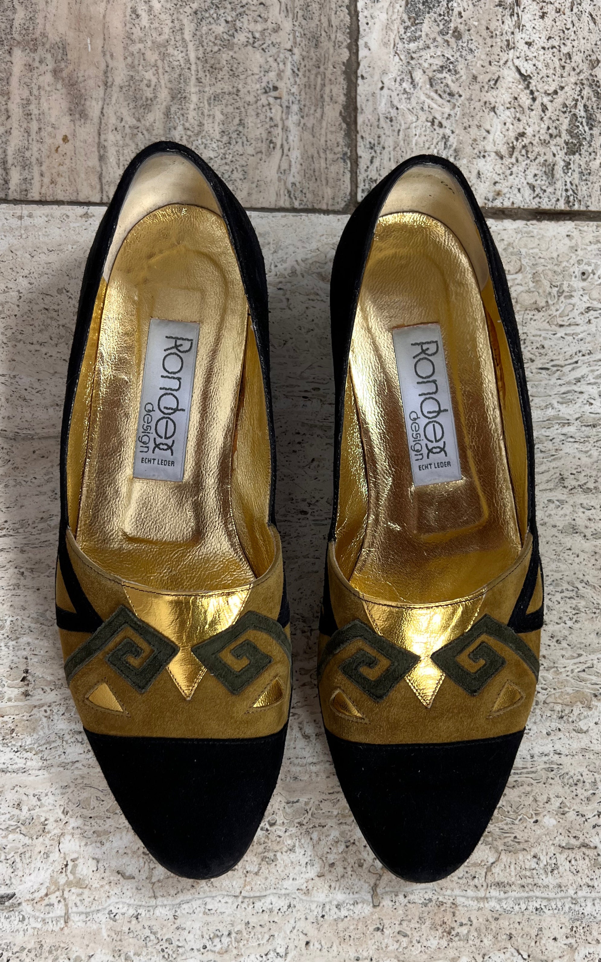 Vintage Suede Loafers with Geometric Appliqué 38