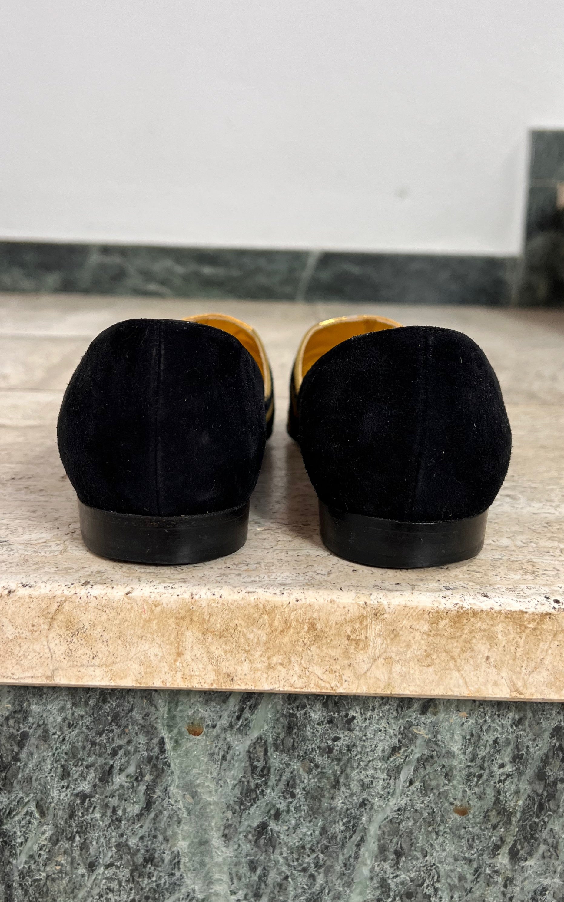 Vintage Suede Loafers with Geometric Appliqué 38