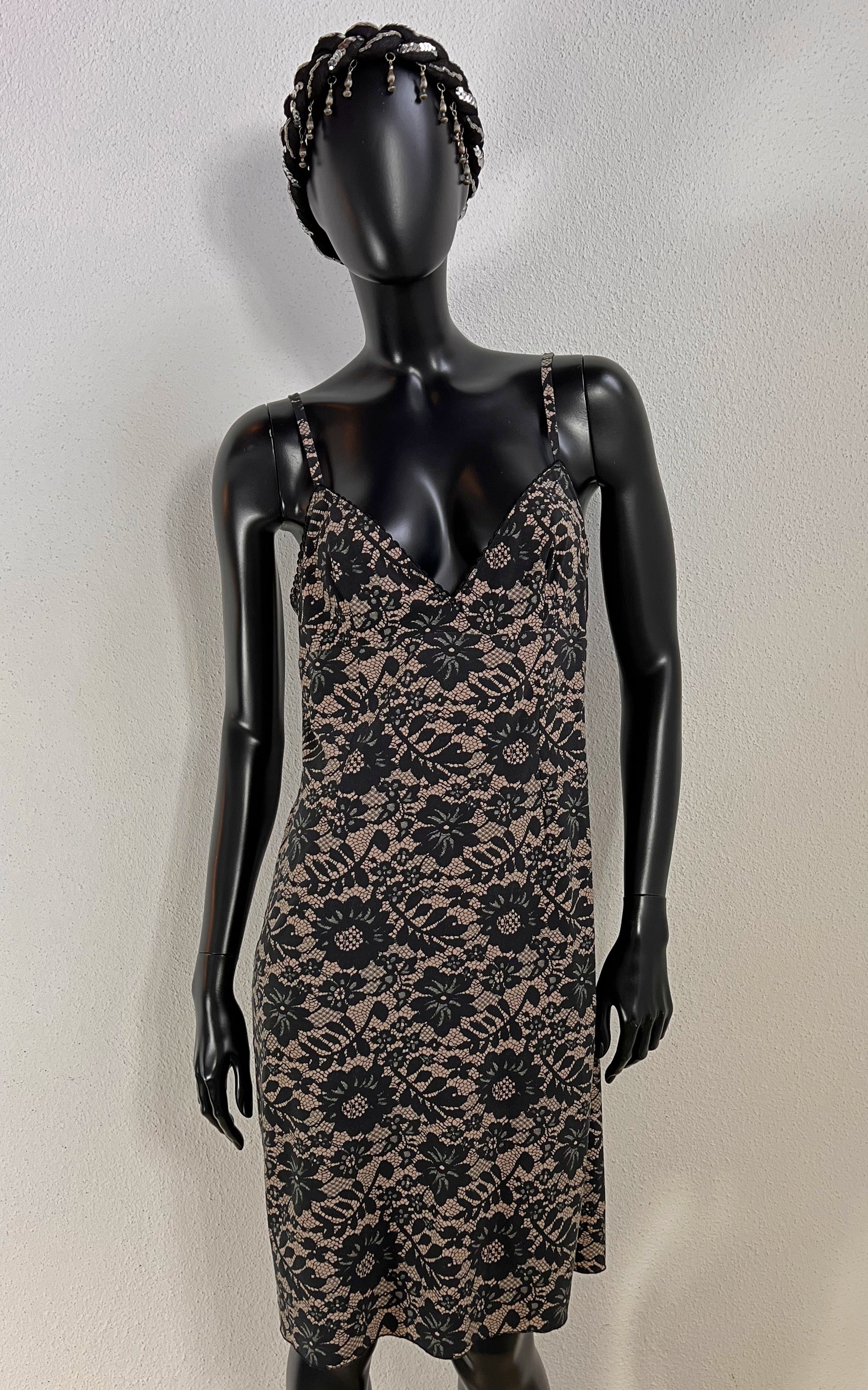 Vintage Lace Print Slip Dress