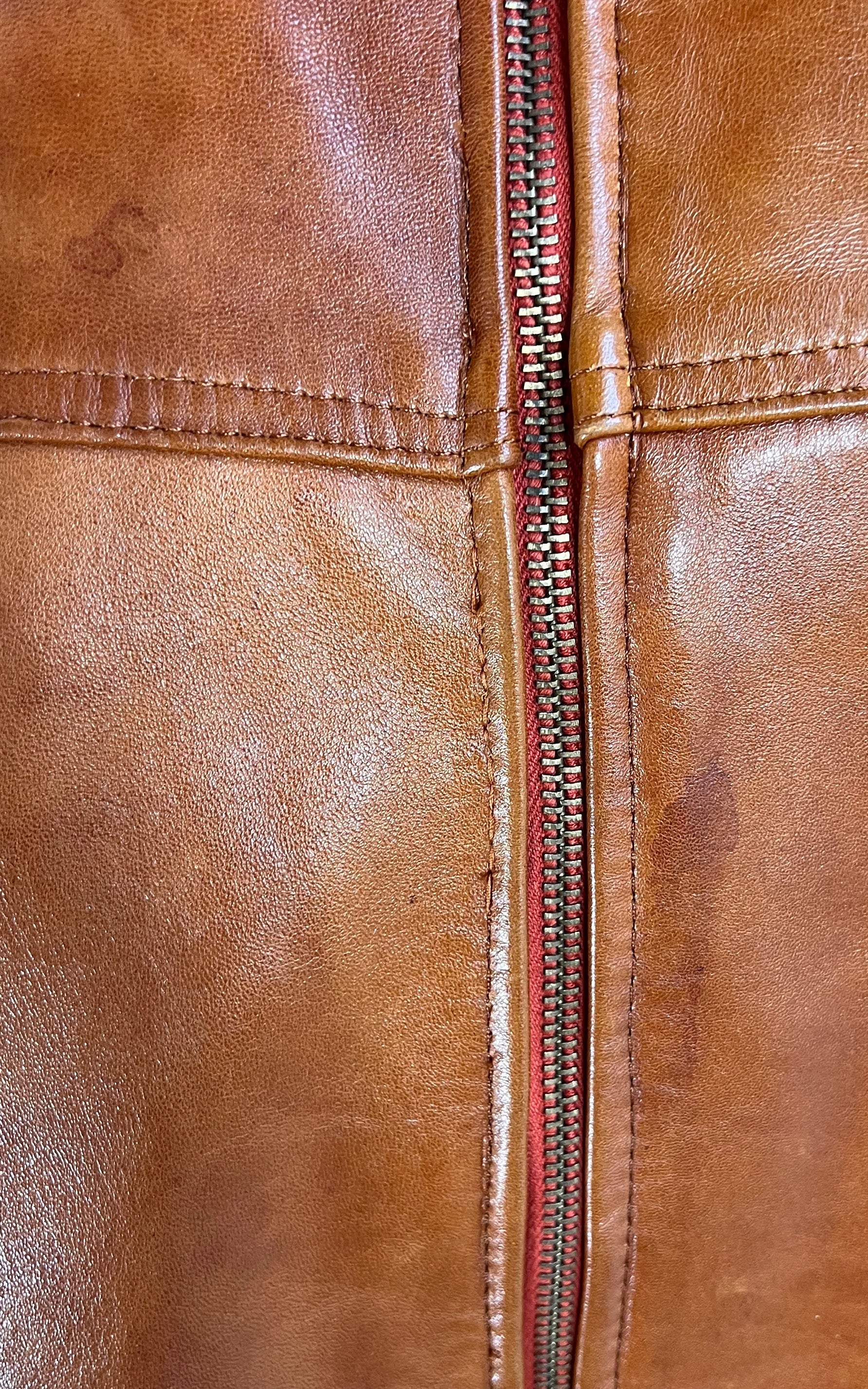 Vintage Cognac Leather Bomber Jacket