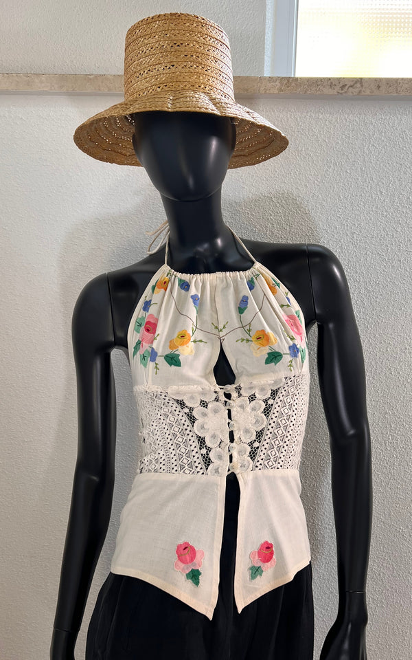 Vintage 70s Handmade Lace Top