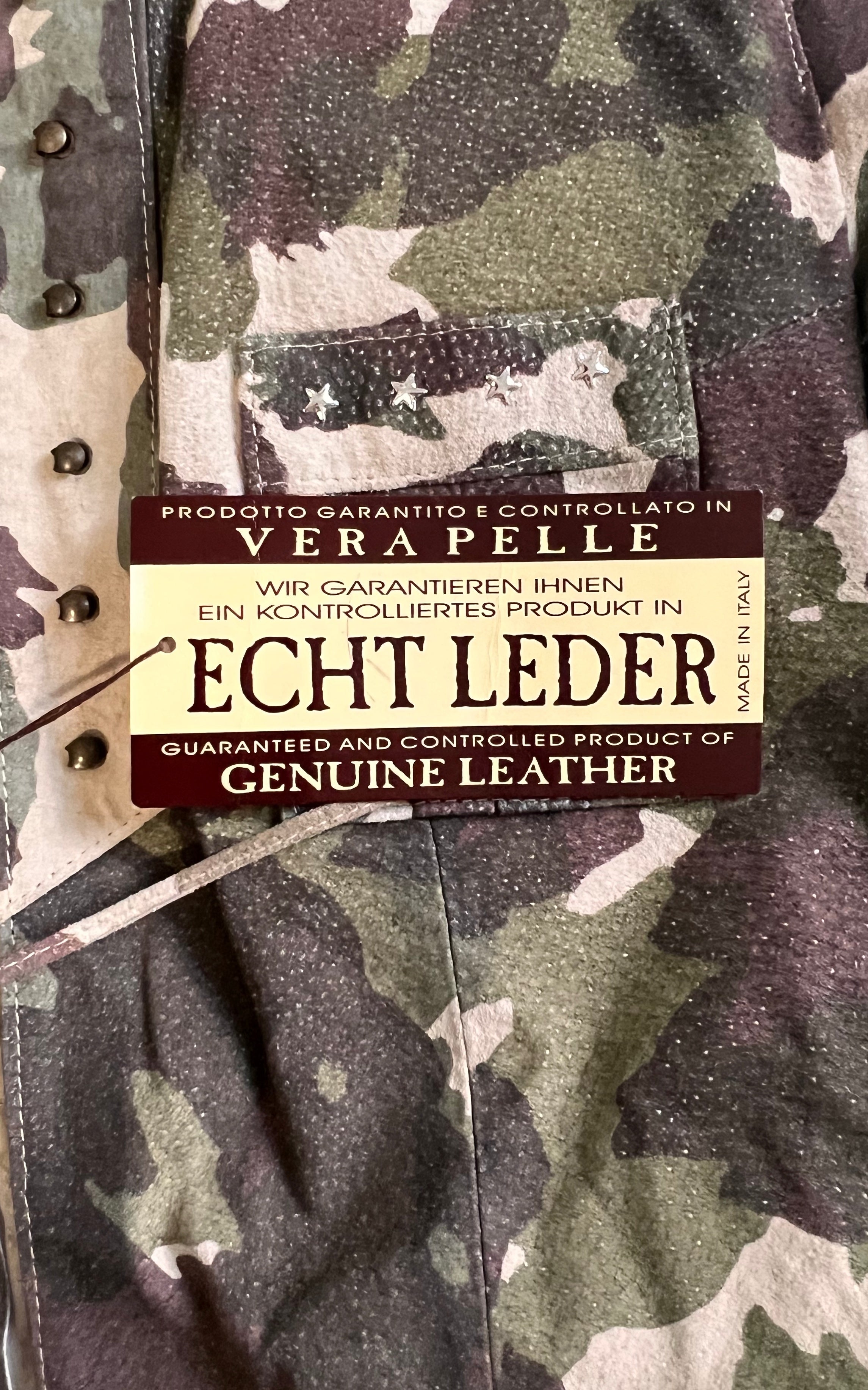 Camicia vintage in pelle scamosciata mimetica