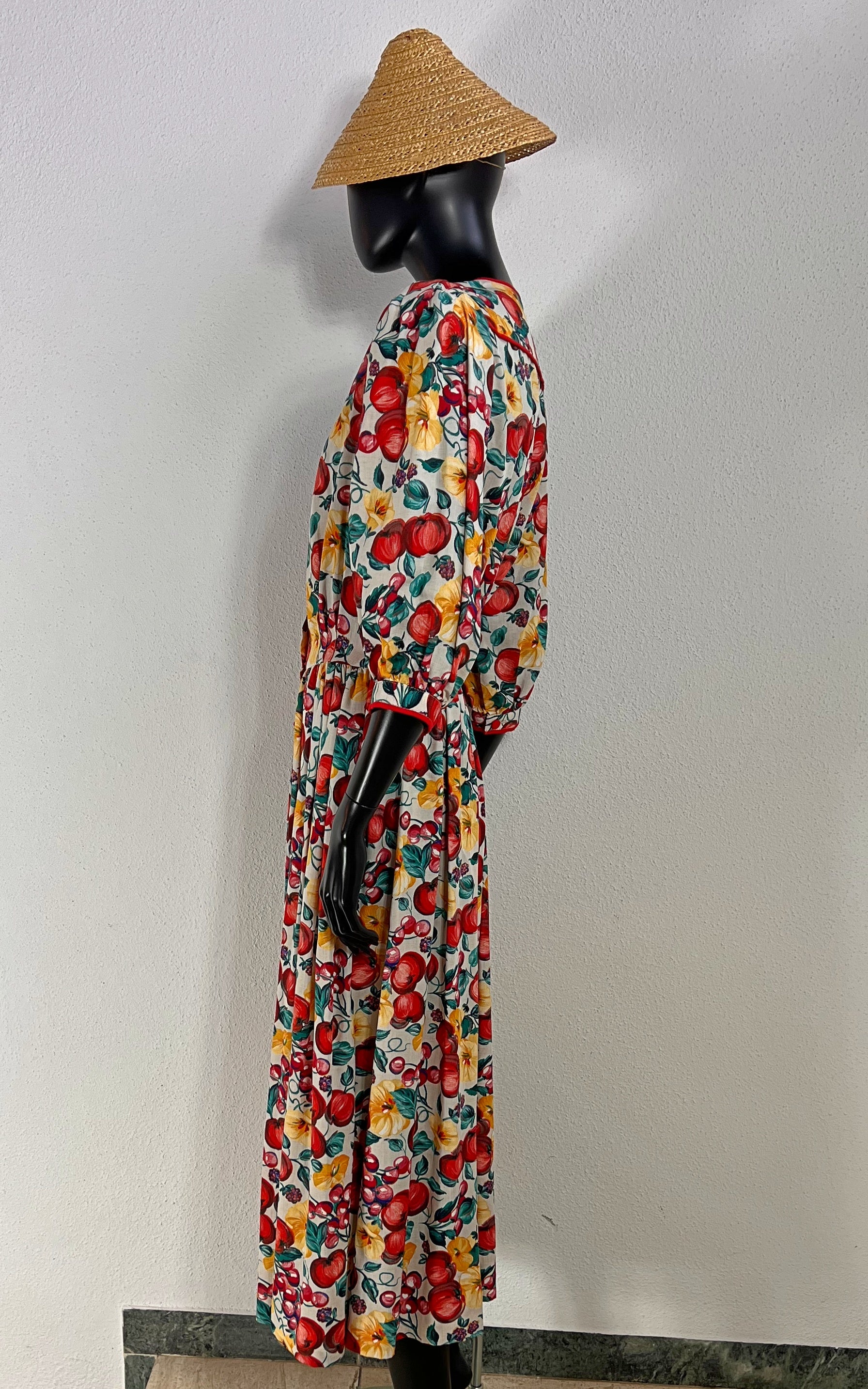 Vintage Austrian Fruit Print Midi Dress - Apple and Cherrys