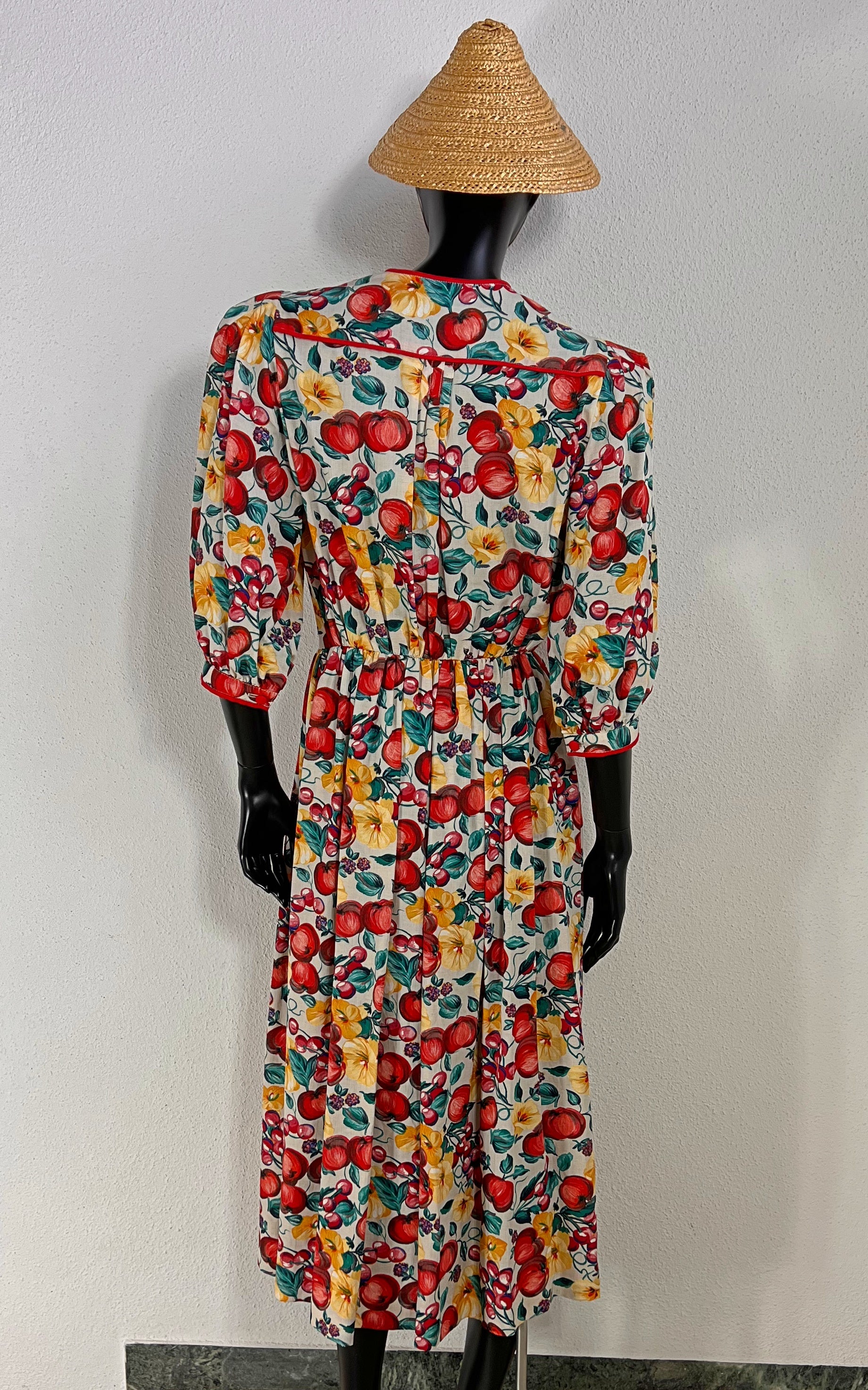 Vintage Austrian Fruit Print Midi Dress - Apple and Cherrys