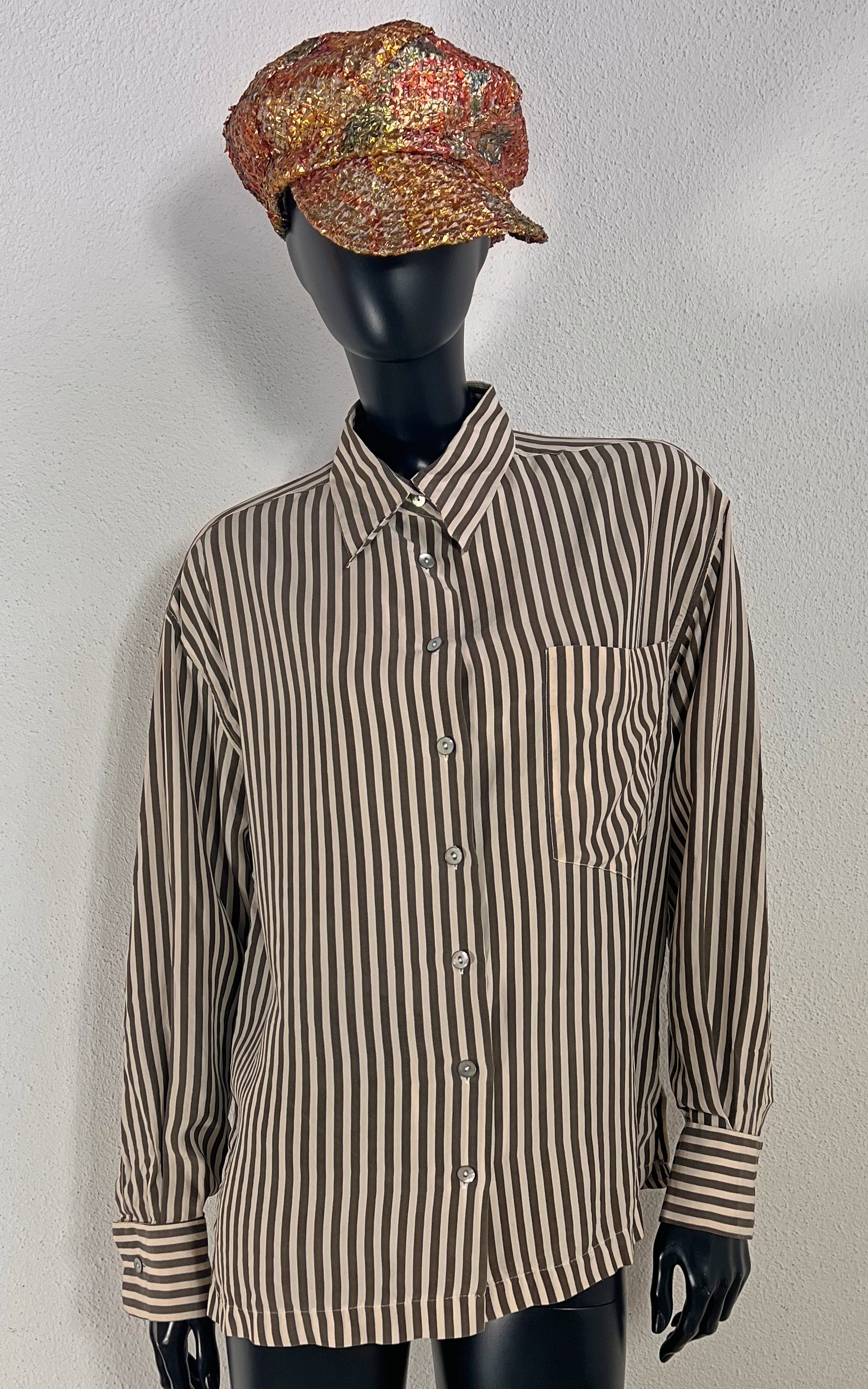 Vintage Striped Brown Silk Blouse