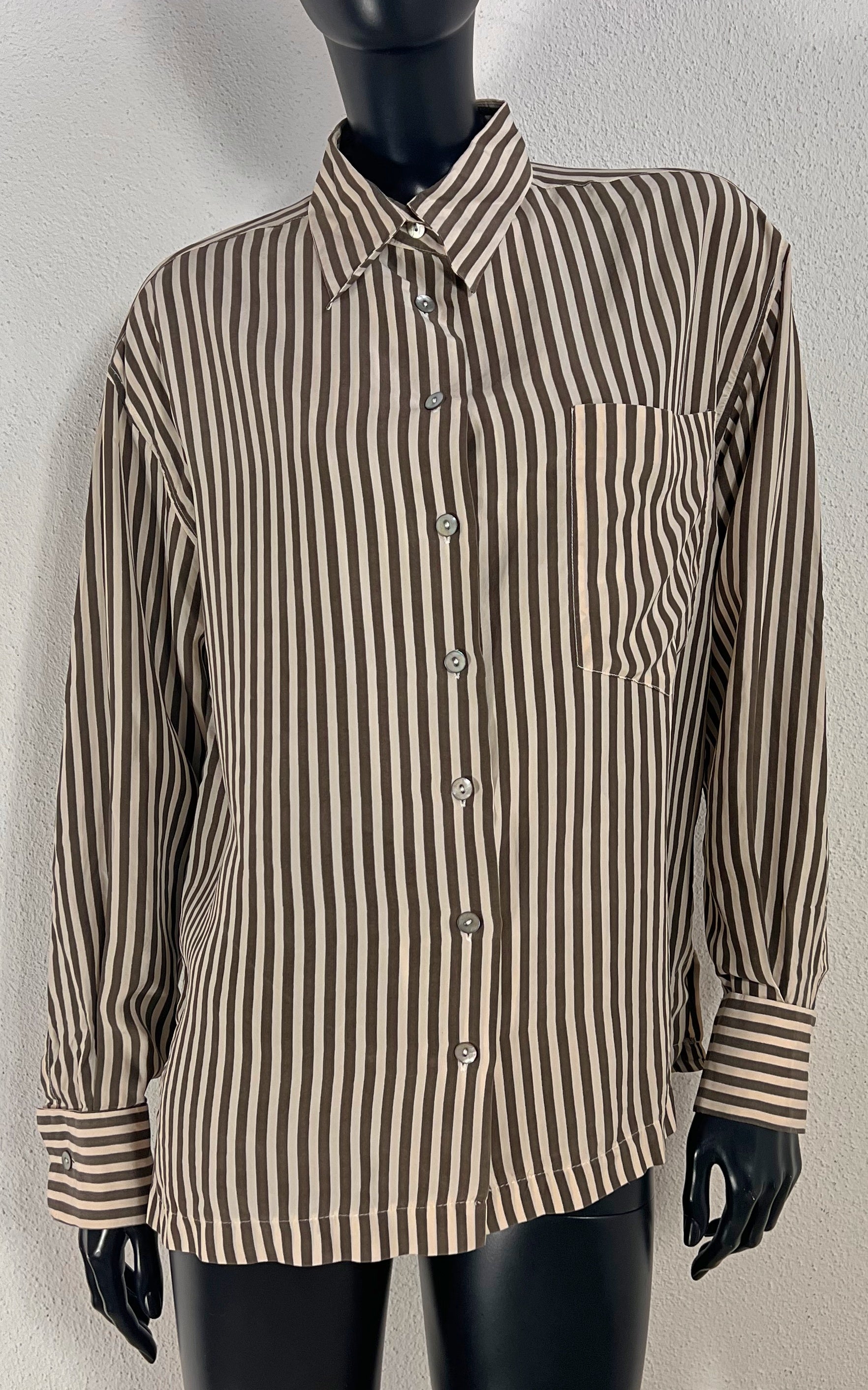 Vintage Striped Brown Silk Blouse