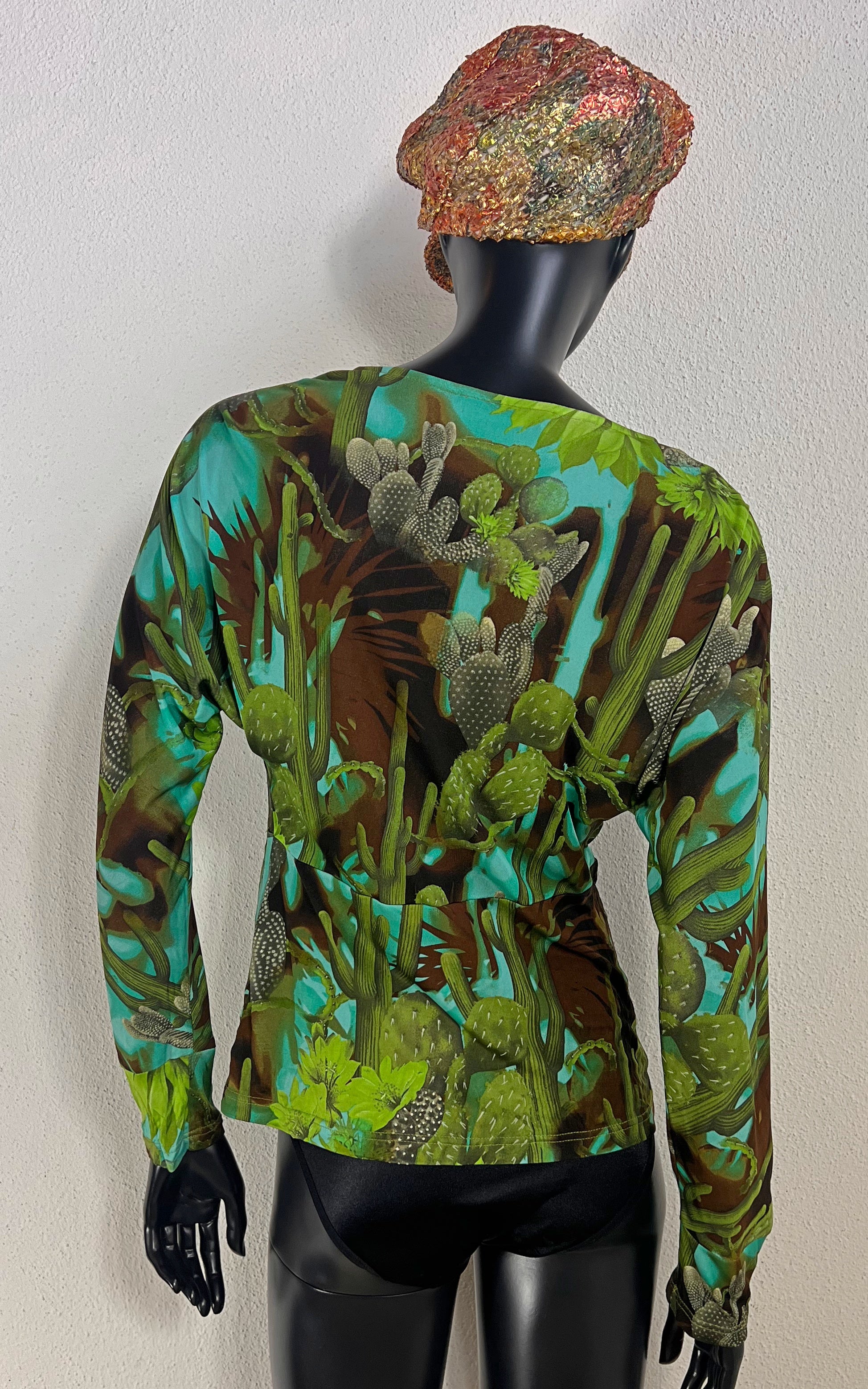 Vintage Versace Silk Top - Iconic Cactus and Jungle Print