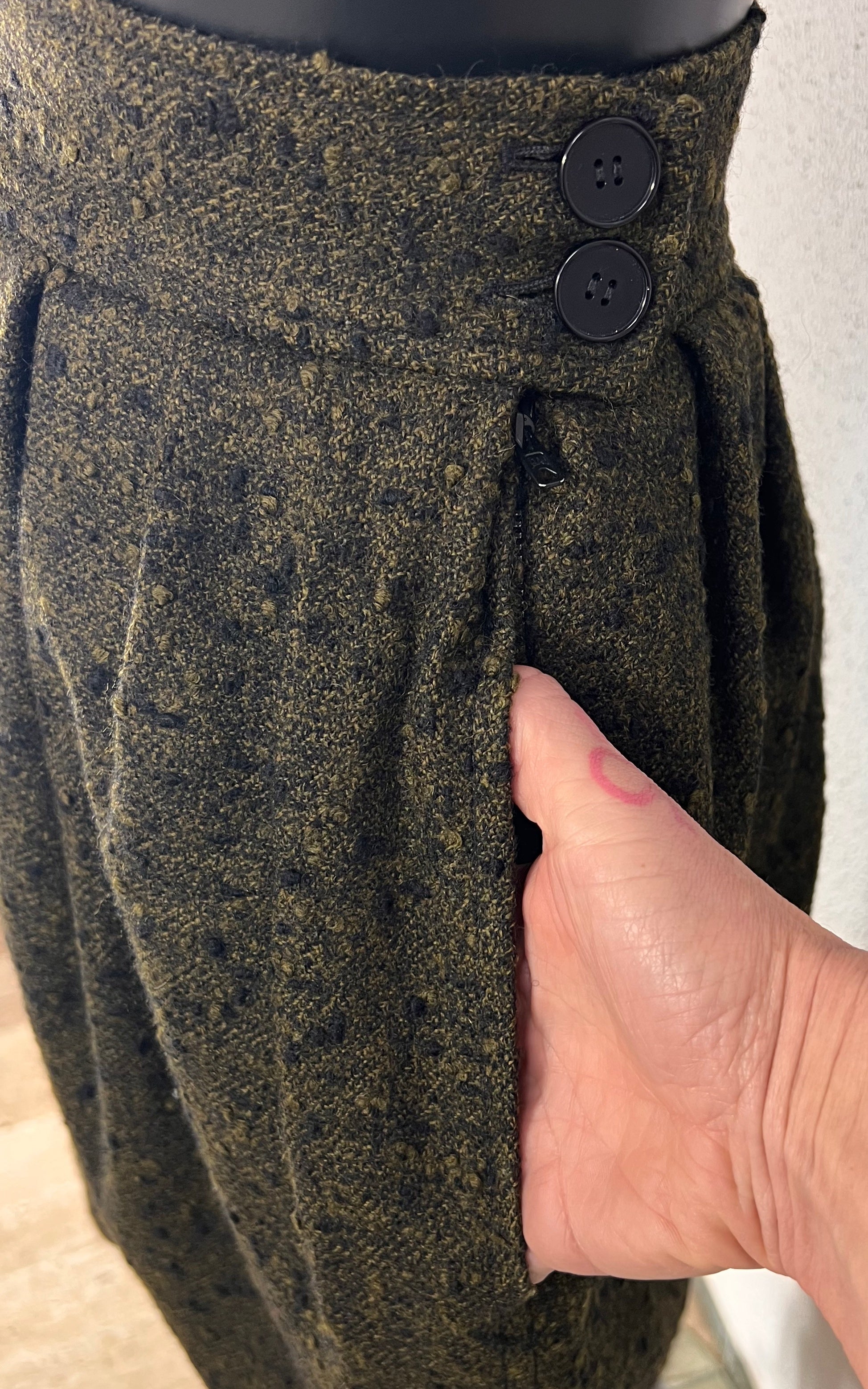 Vintage Deep Olive Yves Saint Laurent Wool Skirt