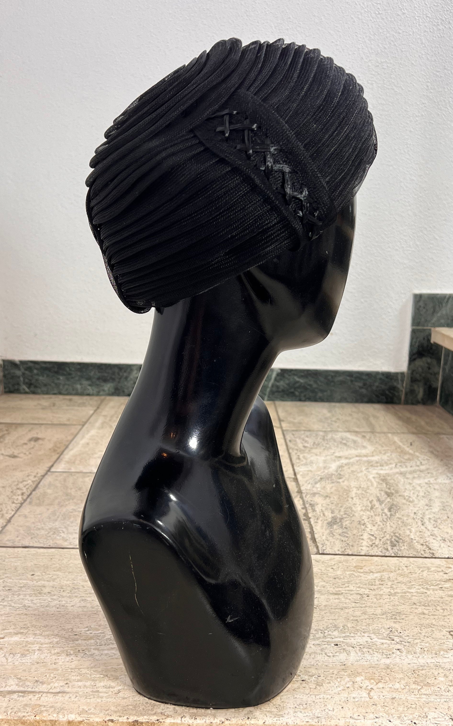 Vintage Black Sculptural Pillbox Hat – Made in Switzerland