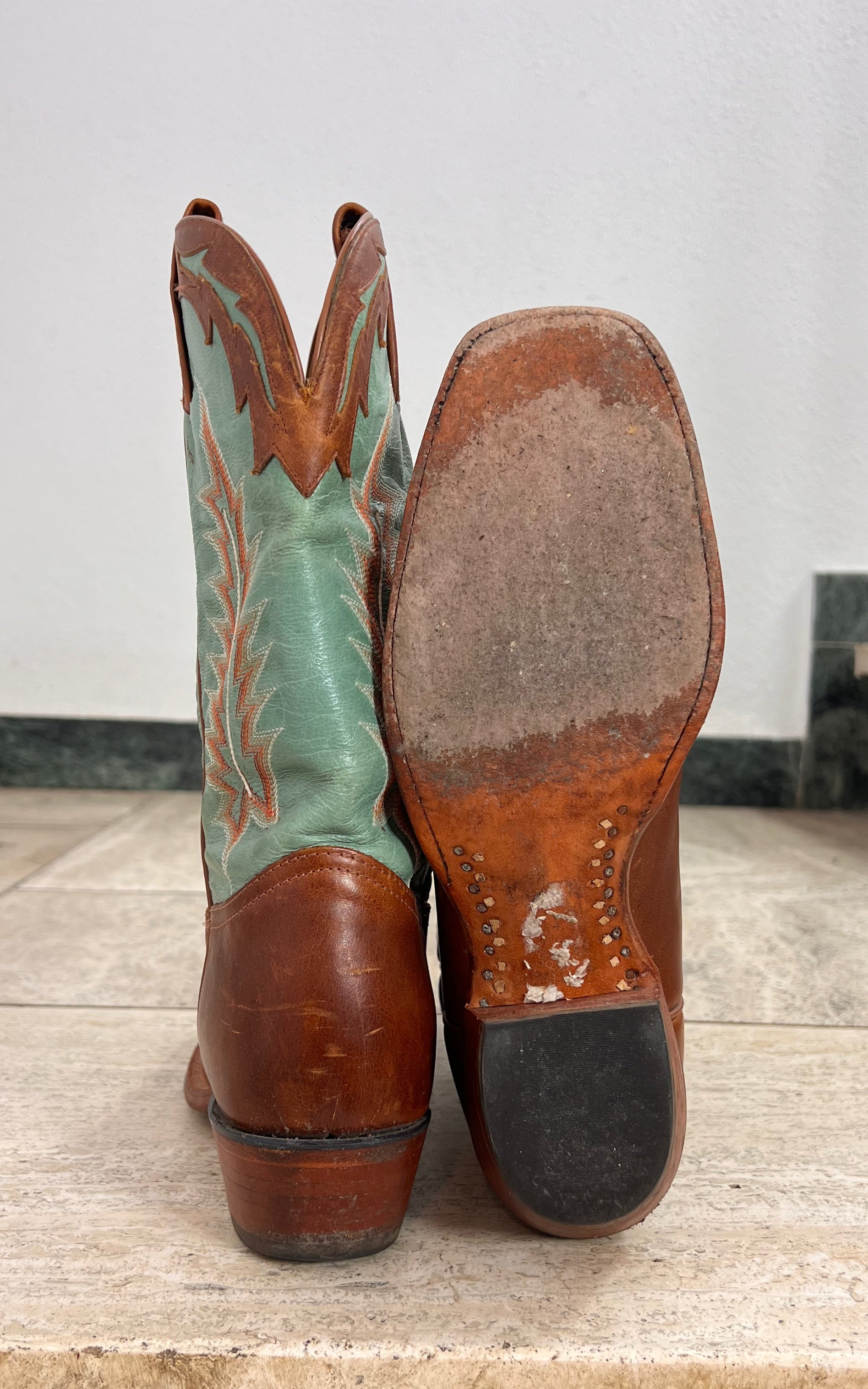Vintage Tony Lama Two-Tone Leather Cowboy Boots 39 – Made in USA