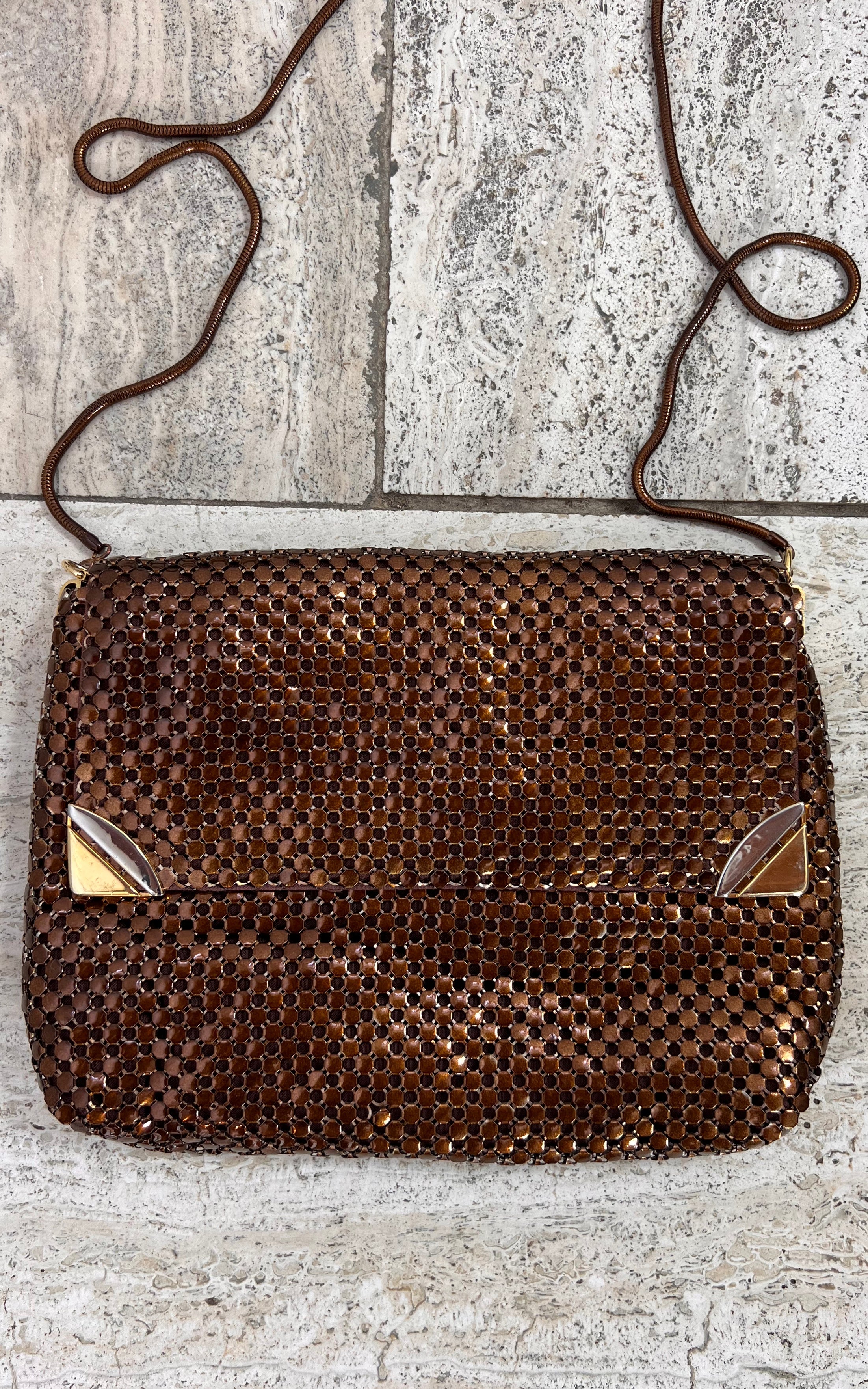 Vintage 1970s Brown Metal Mesh Shoulder Bag