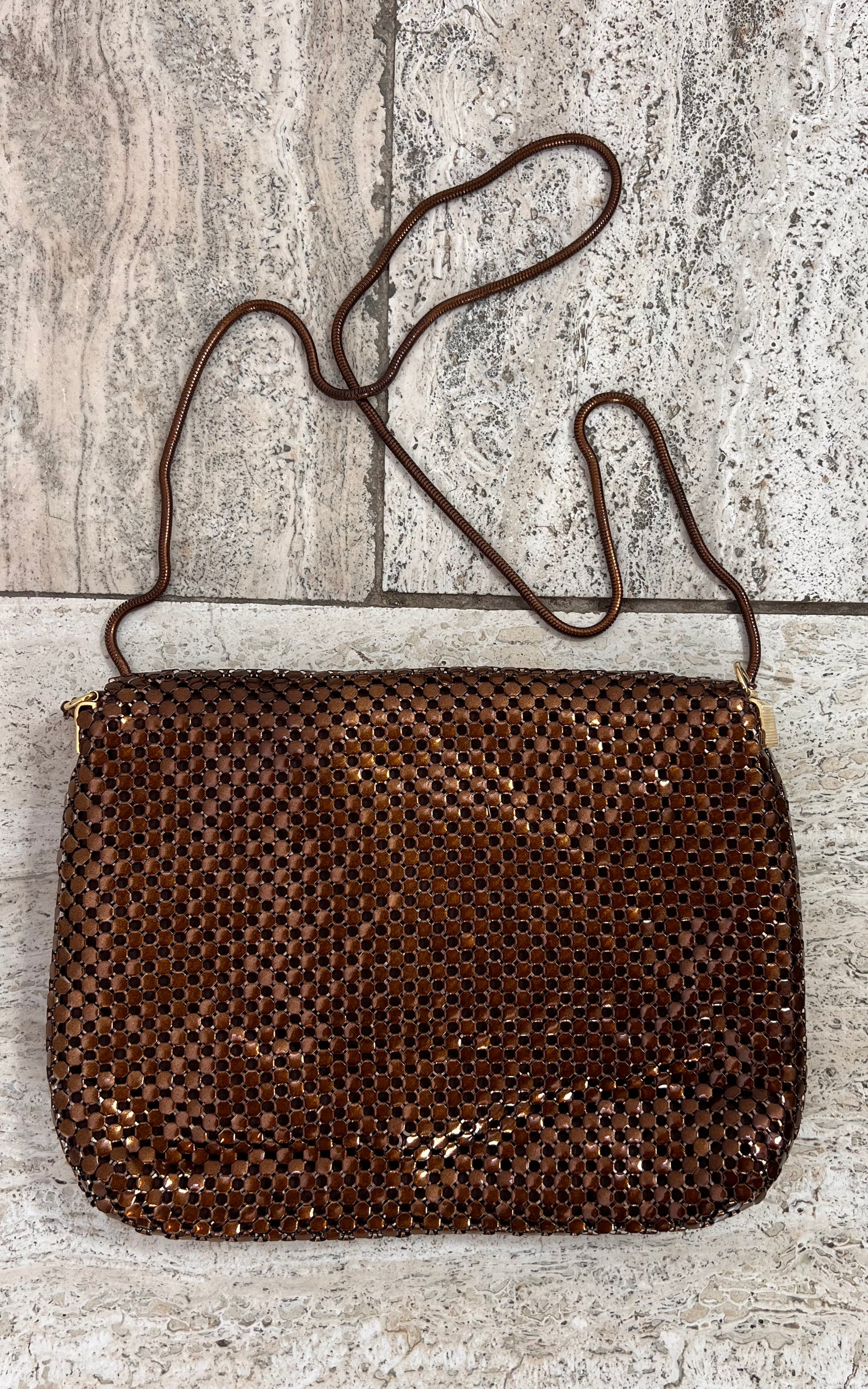 Vintage 1970s Brown Metal Mesh Shoulder Bag
