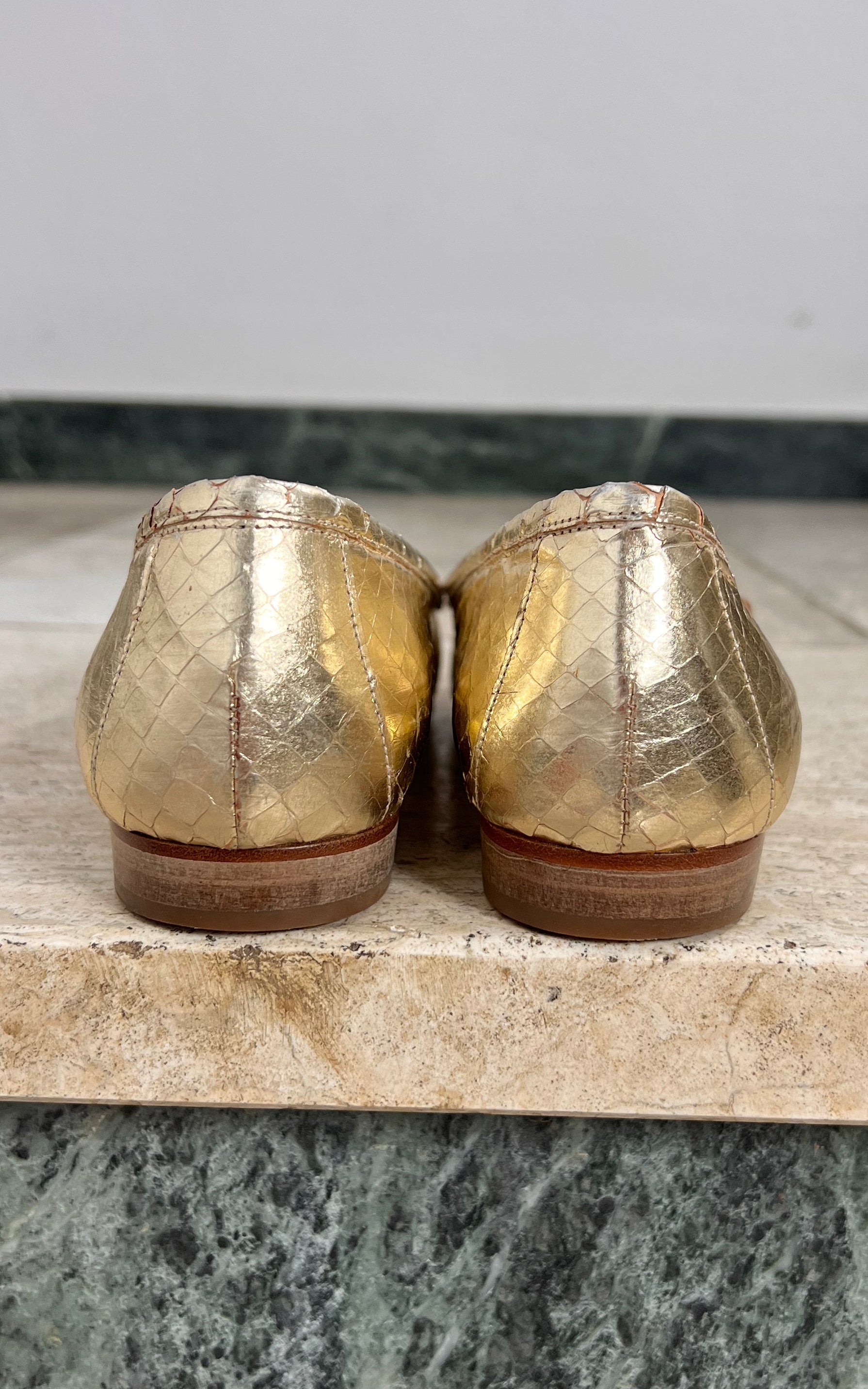 Vintage Madeleine Gold Python Loafer 38