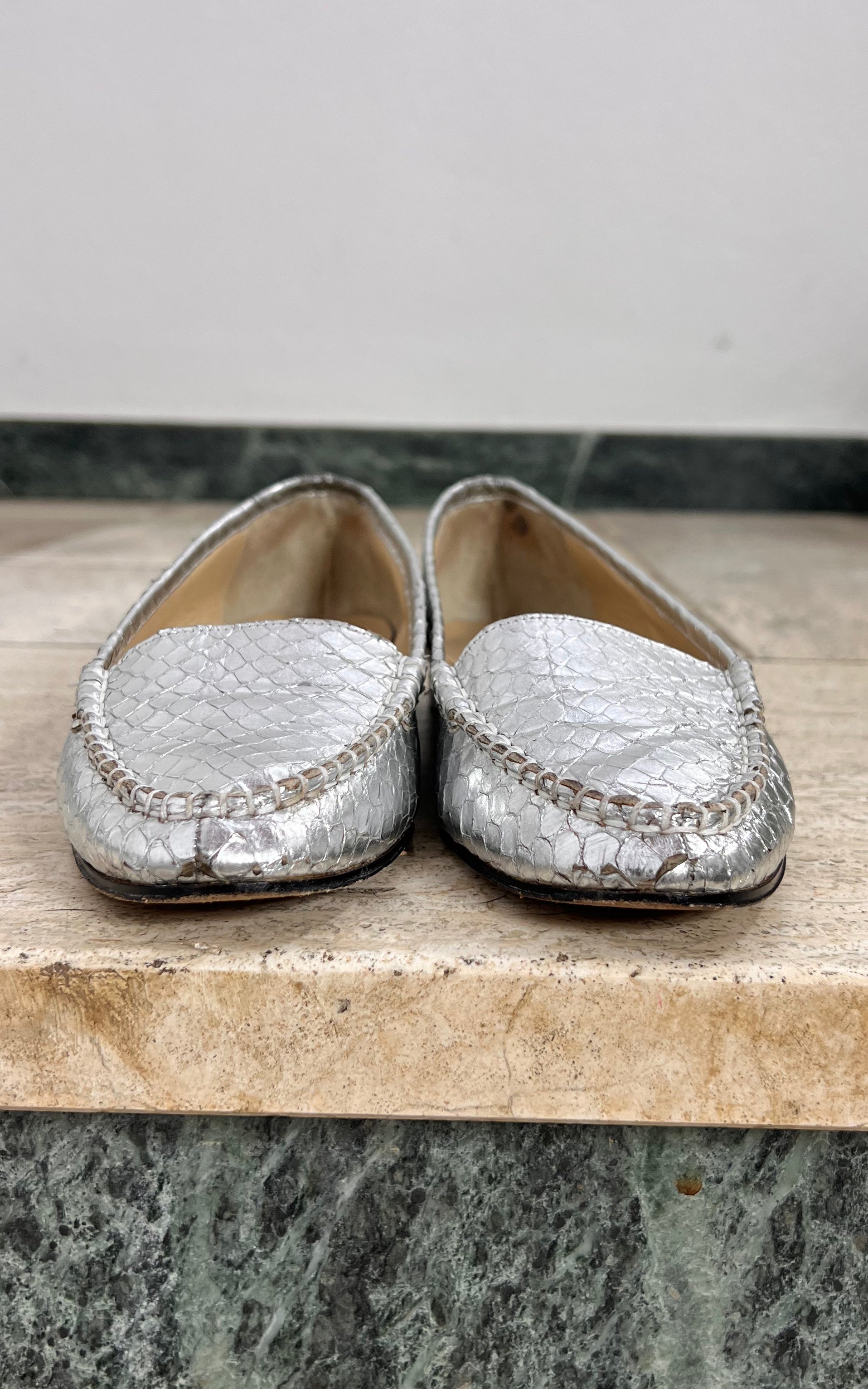 Vintage Madeleine Silver Python Loafer 38