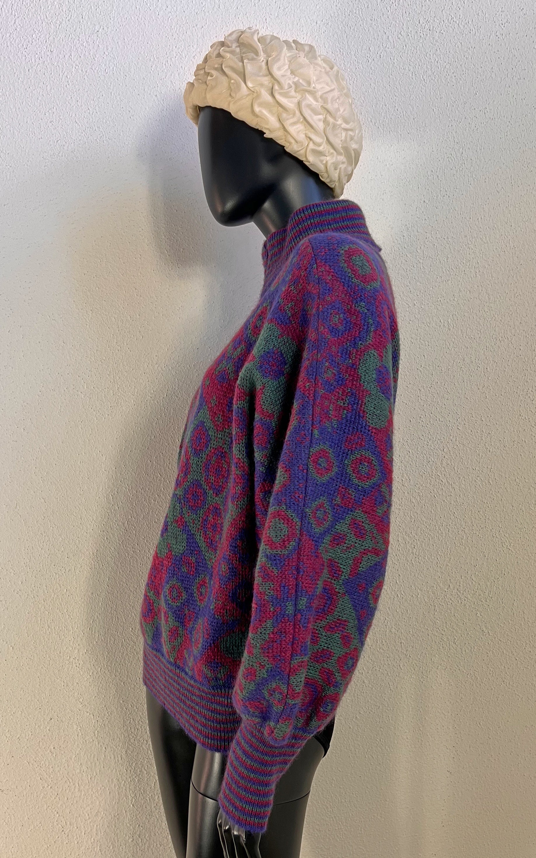 Vintage 1980s Floral Jacquard Half-Zip Sweater