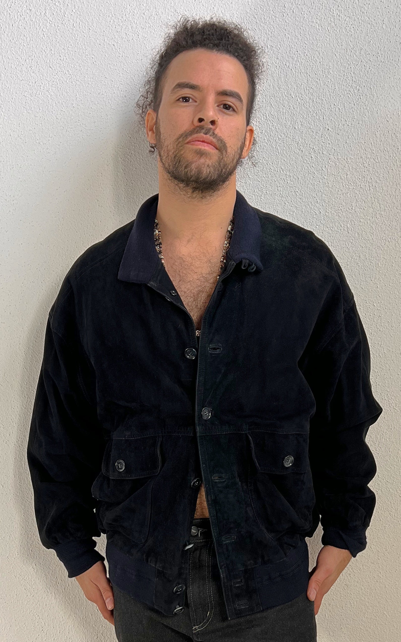 Vintage MENS Darkblue Suede Blouson Jacket