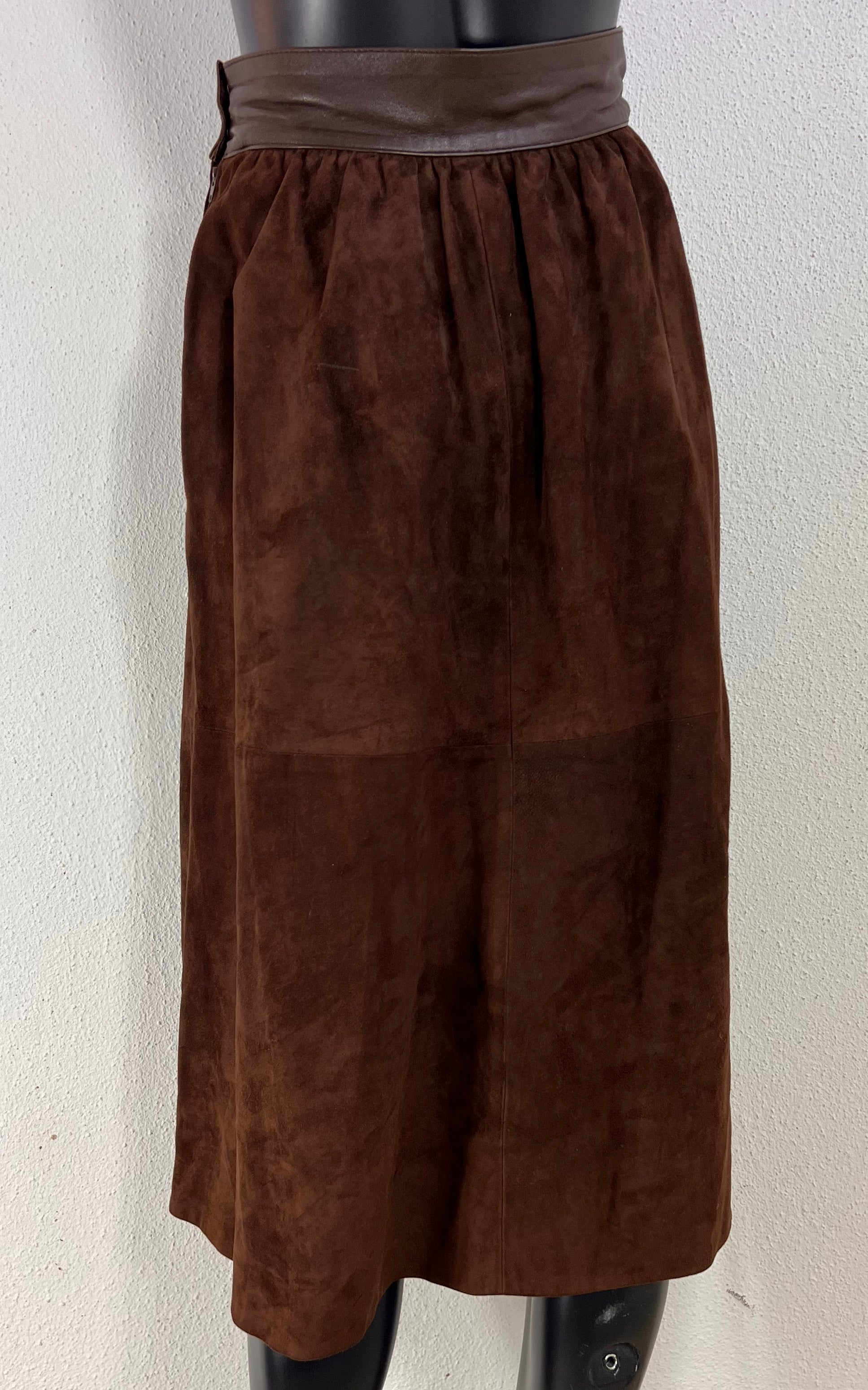 Vintage 1980s Brown Suede Leather Two-Piece Skirt Suit – Creation Bernard