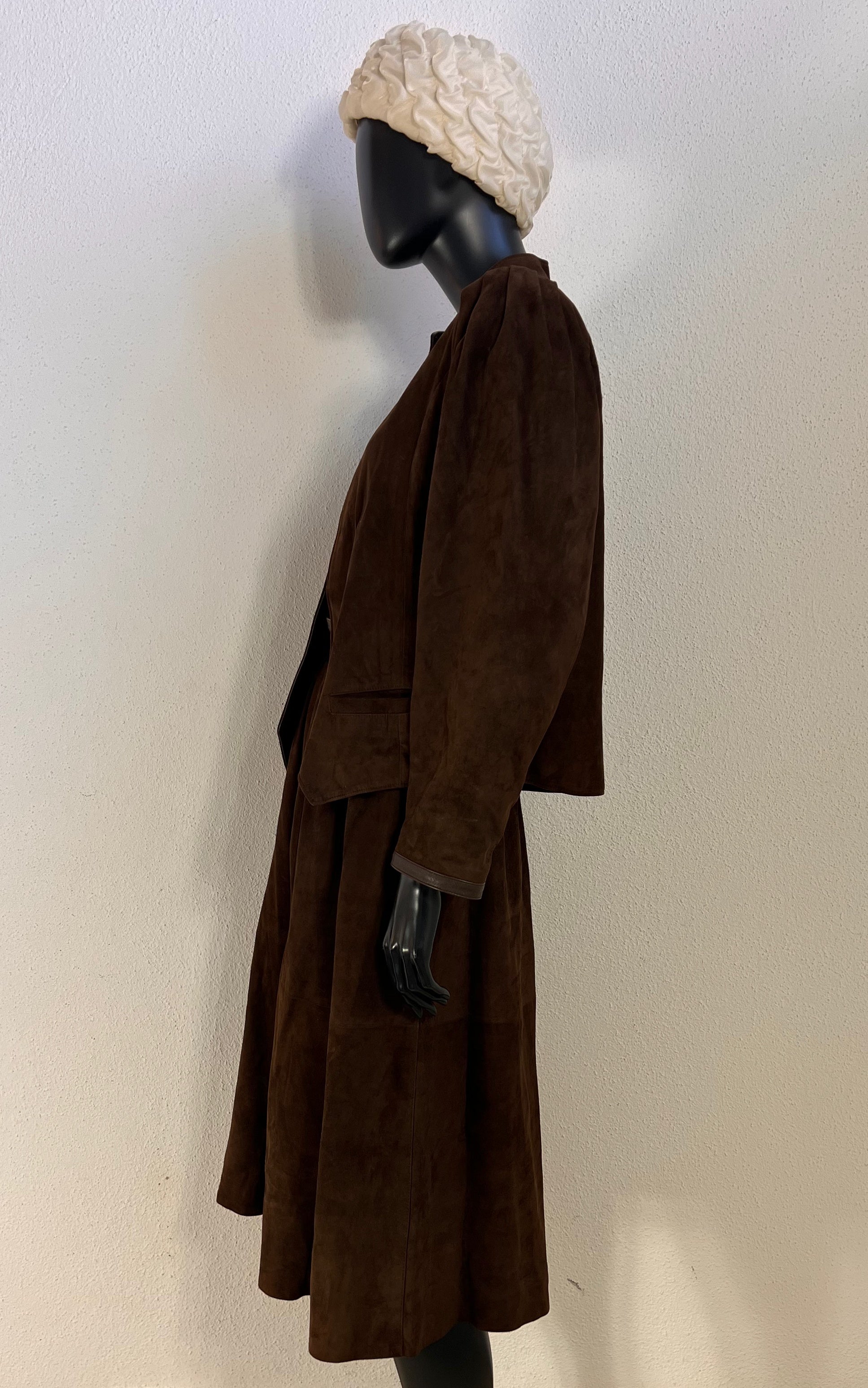 Vintage 1980s Brown Suede Leather Two-Piece Skirt Suit – Creation Bernard