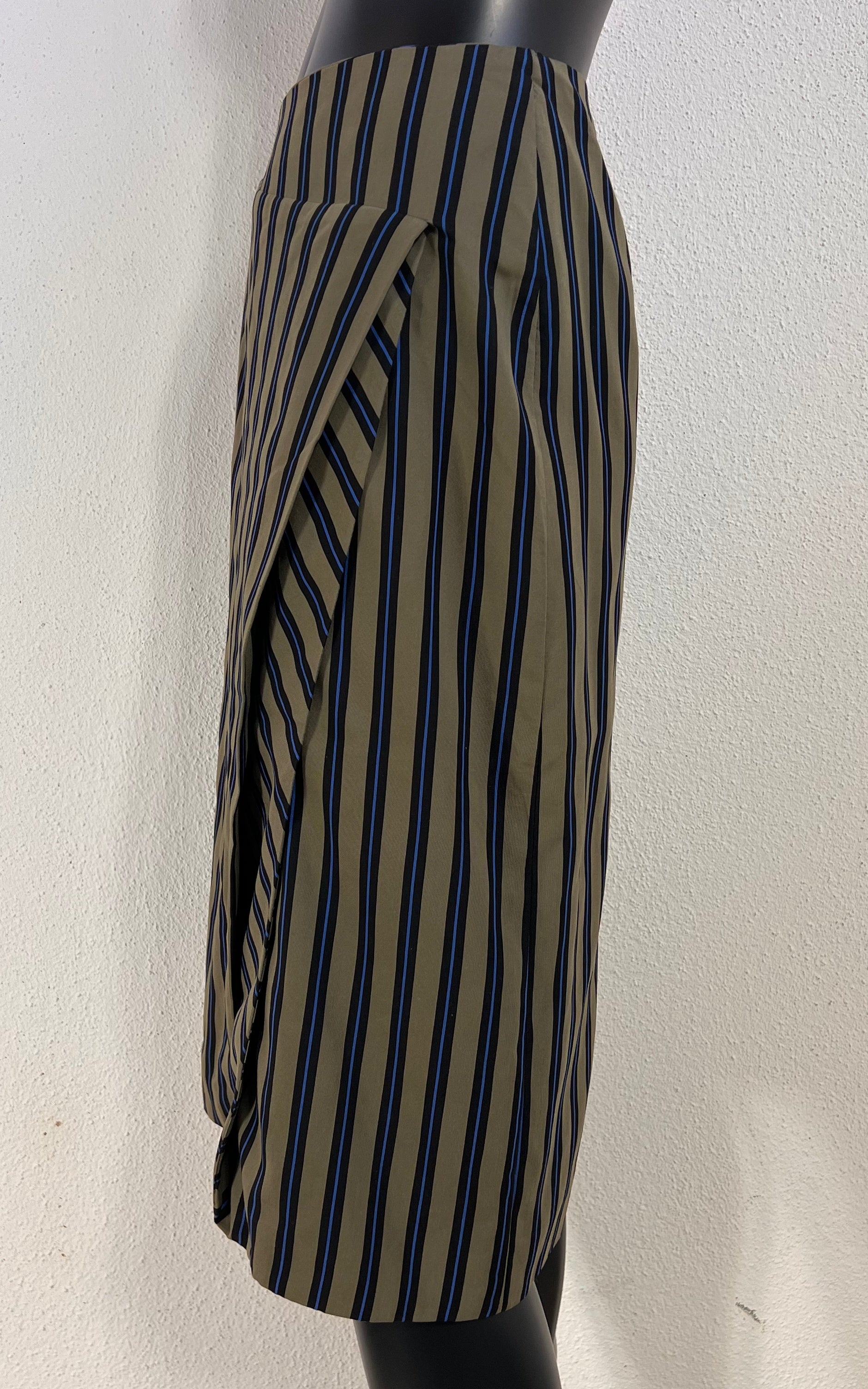 René Lezard Striped Asymmetric Wrap Skirt
