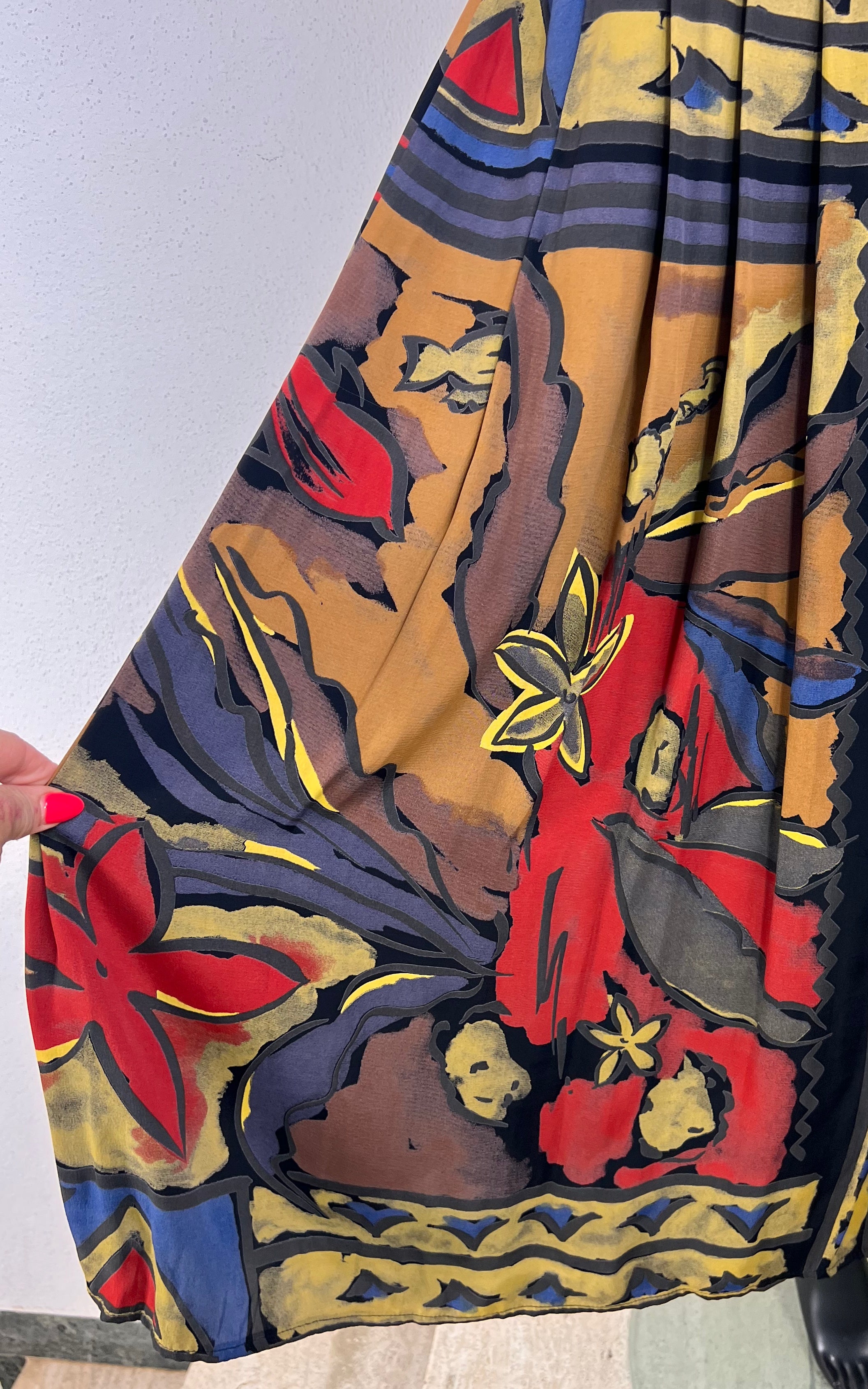 Vintage Donna Romana Abstract Floral Pleated Maxi Skirt
