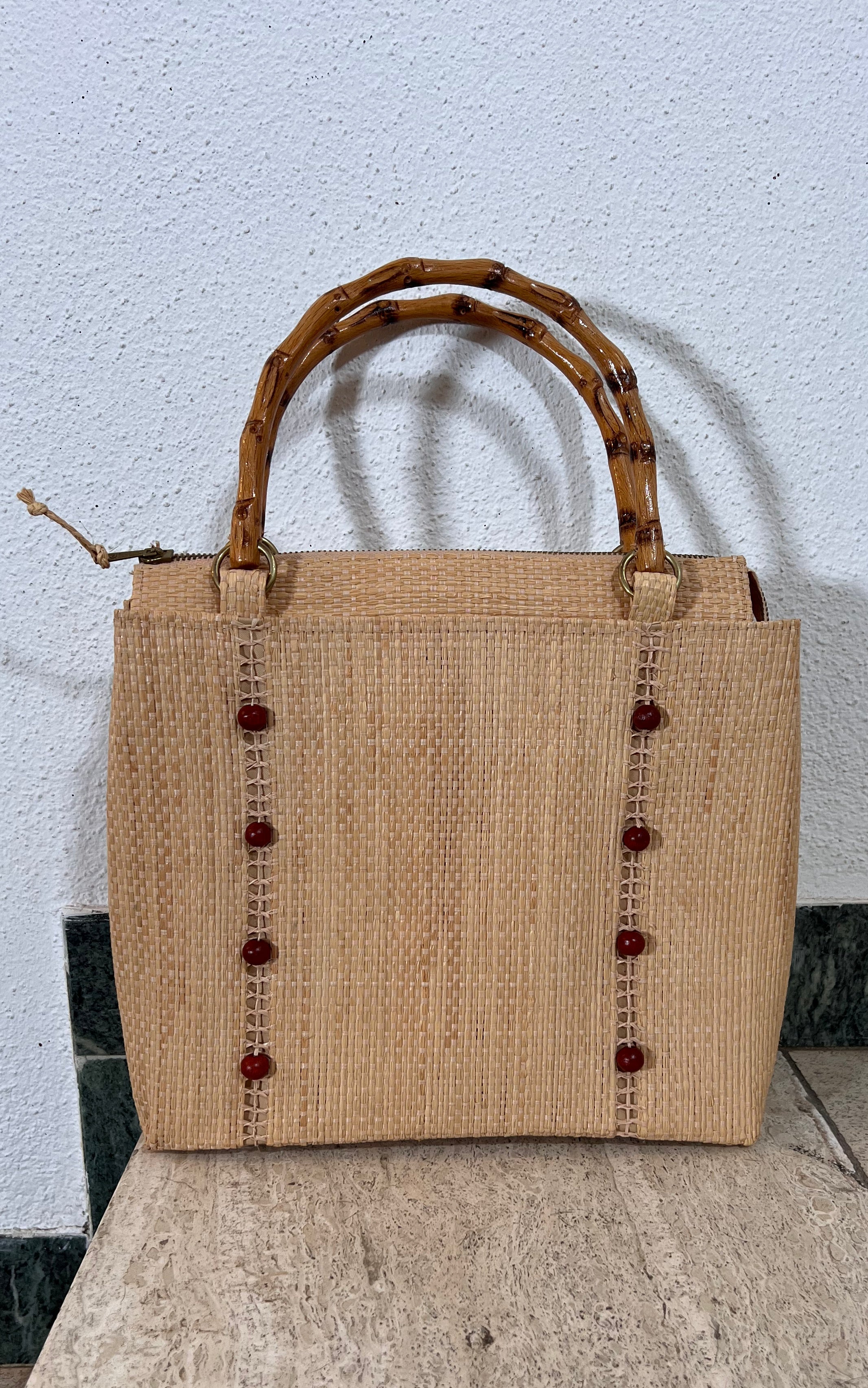 Vintage 50s Bamboo Raffia Bag