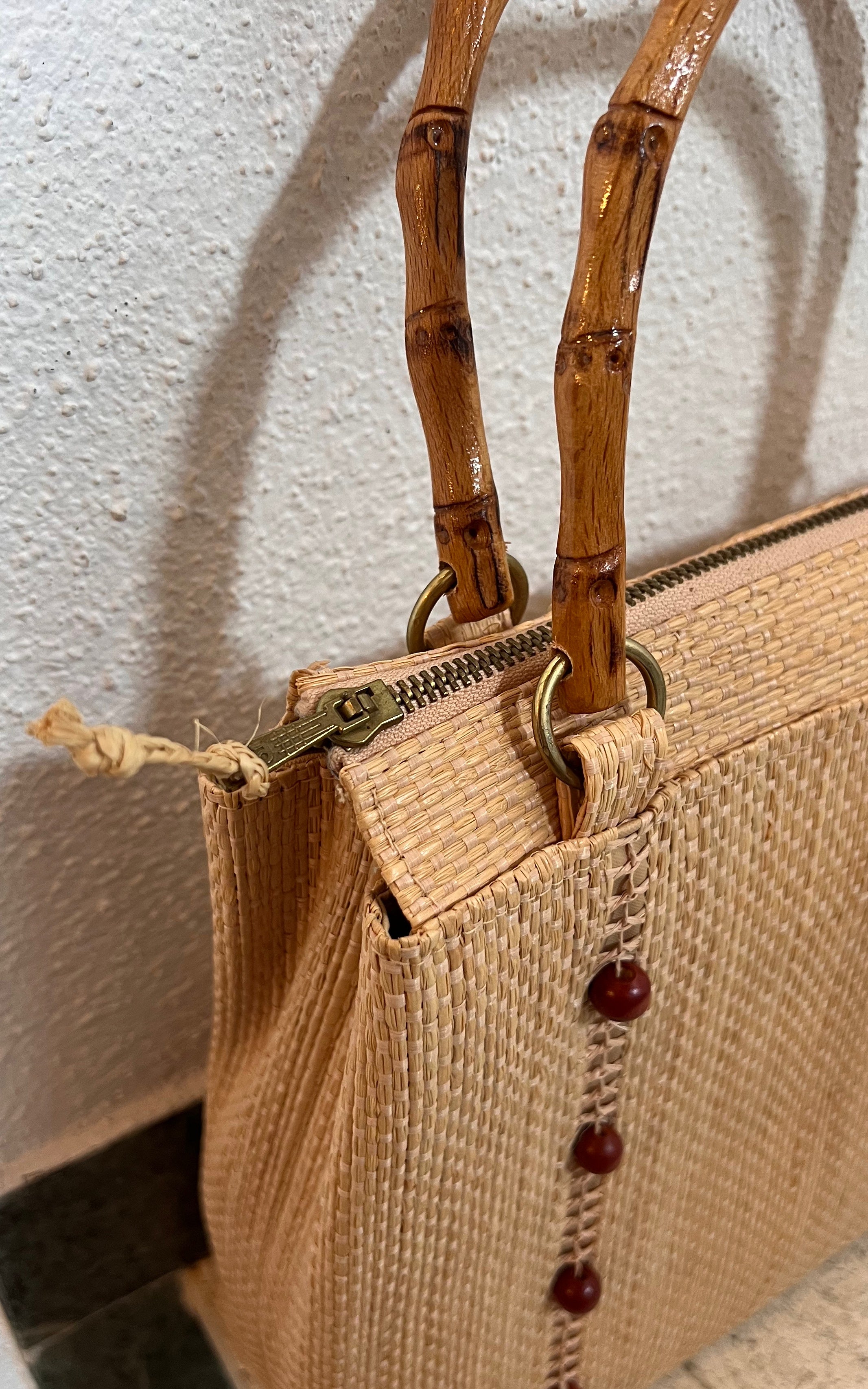 Vintage 50s Bamboo Raffia Bag