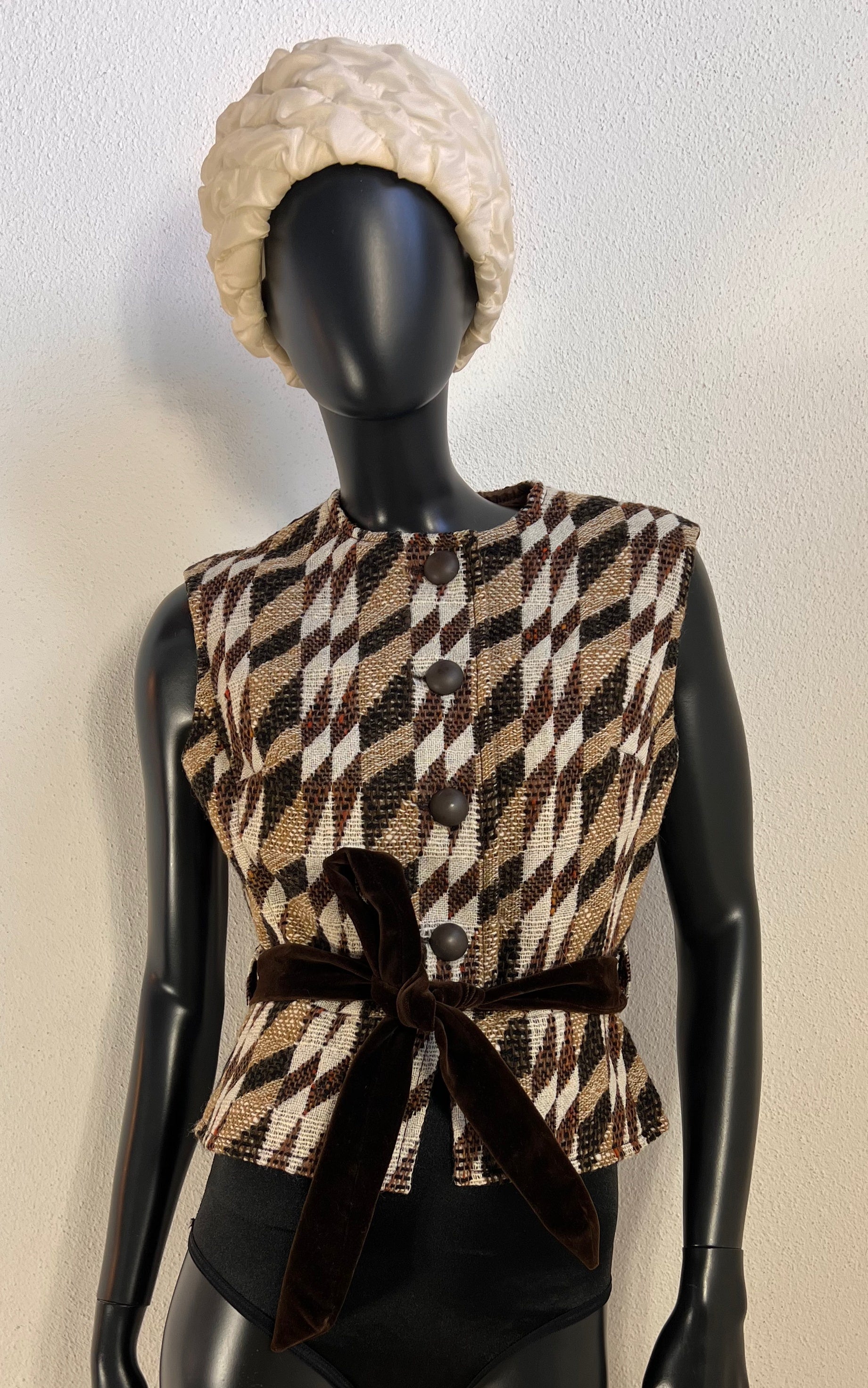 1960s Lalonde Paris Haute Couture Woven Vest with Velvet Belt