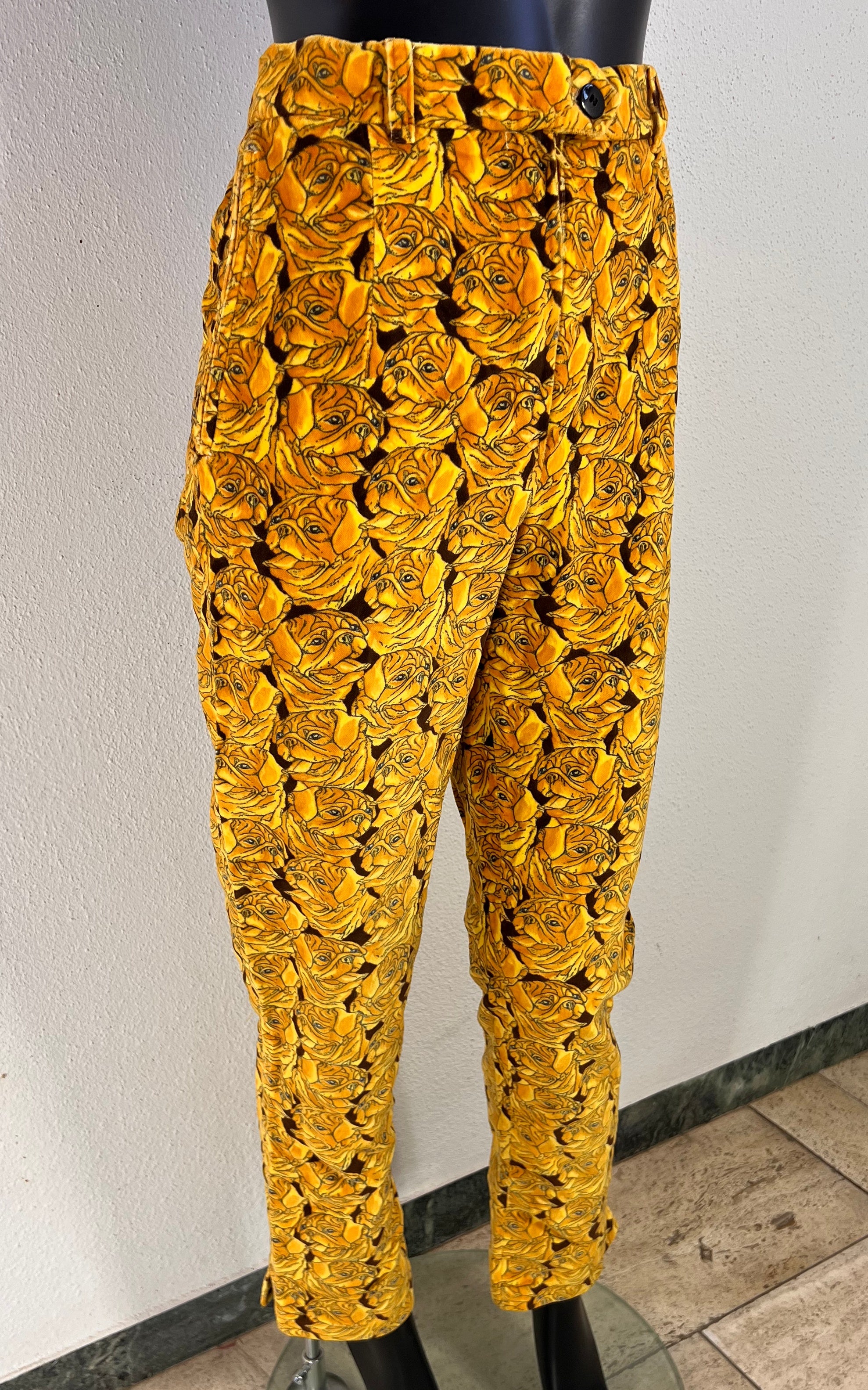 Super Rare ESCADA by Margaretha Ley Velvet Dog Pug Print Trousers