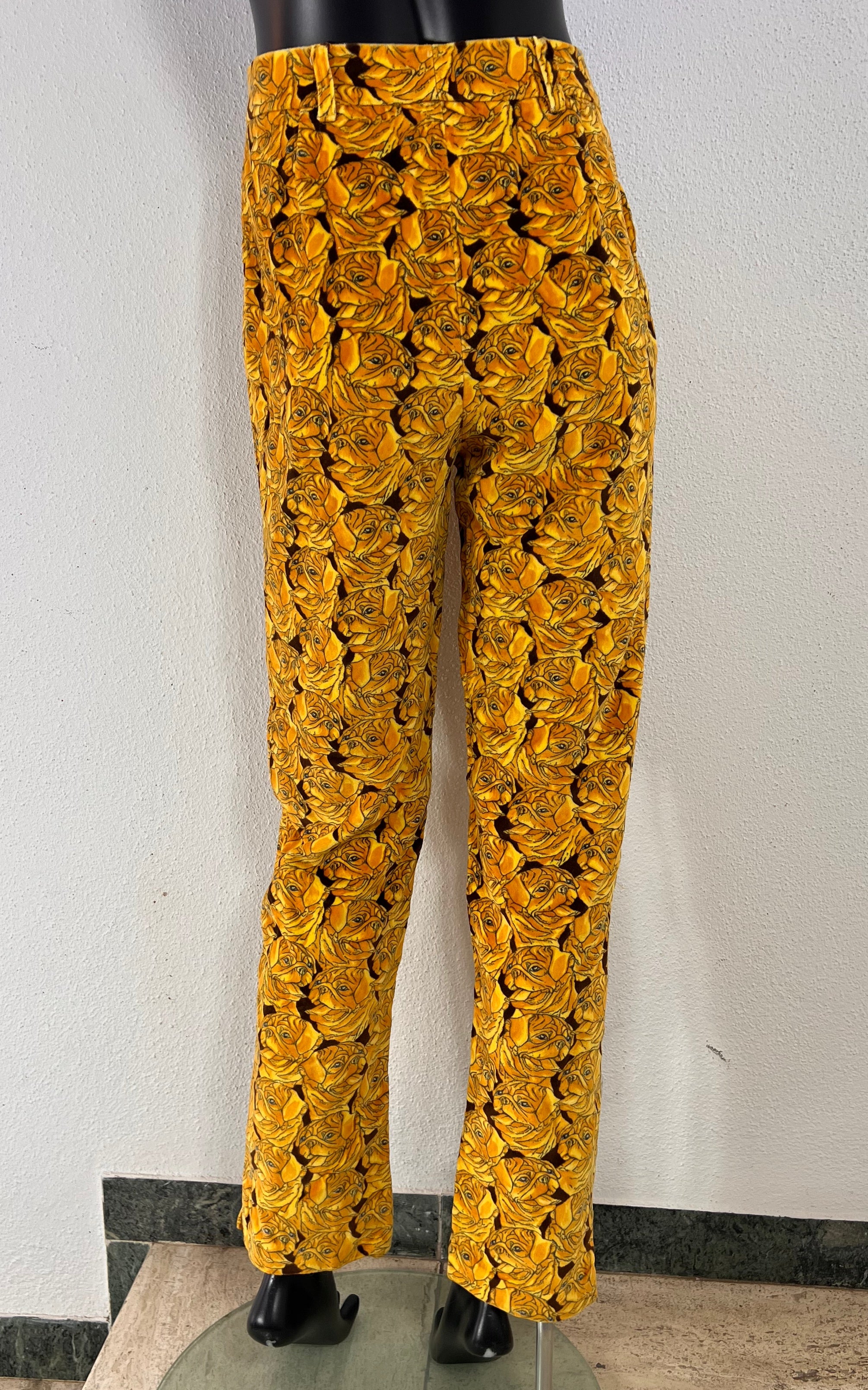 Super Rare ESCADA by Margaretha Ley Velvet Dog Pug Print Trousers