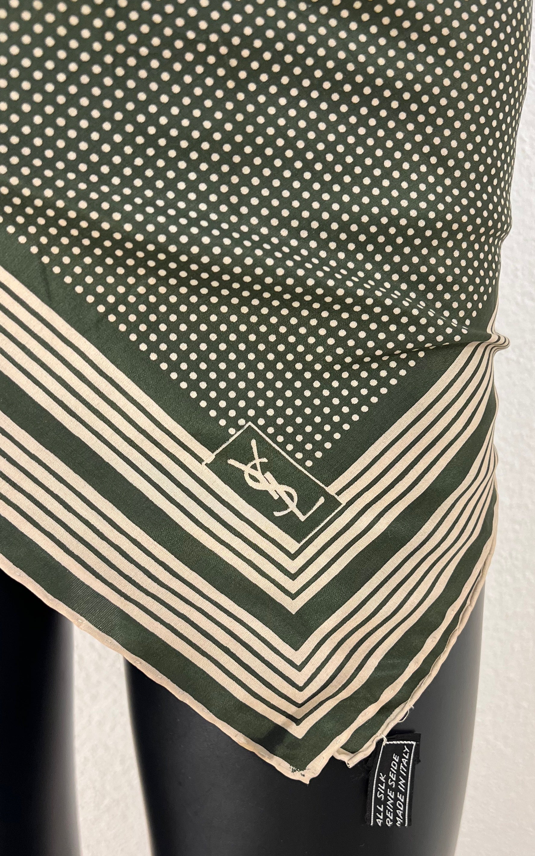 Vintage Yves Saint Laurent Green Polka Dot Silk Scarf – Made in Italy