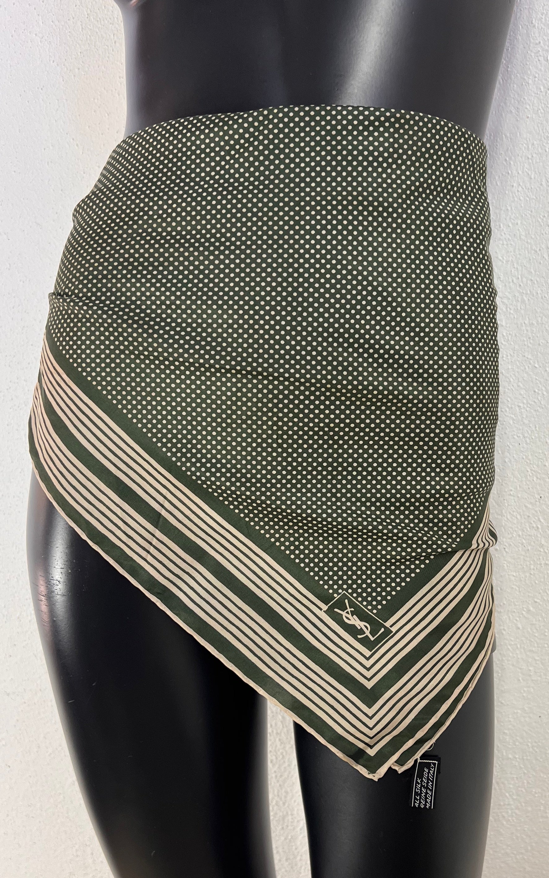 Vintage Yves Saint Laurent Green Polka Dot Silk Scarf – Made in Italy