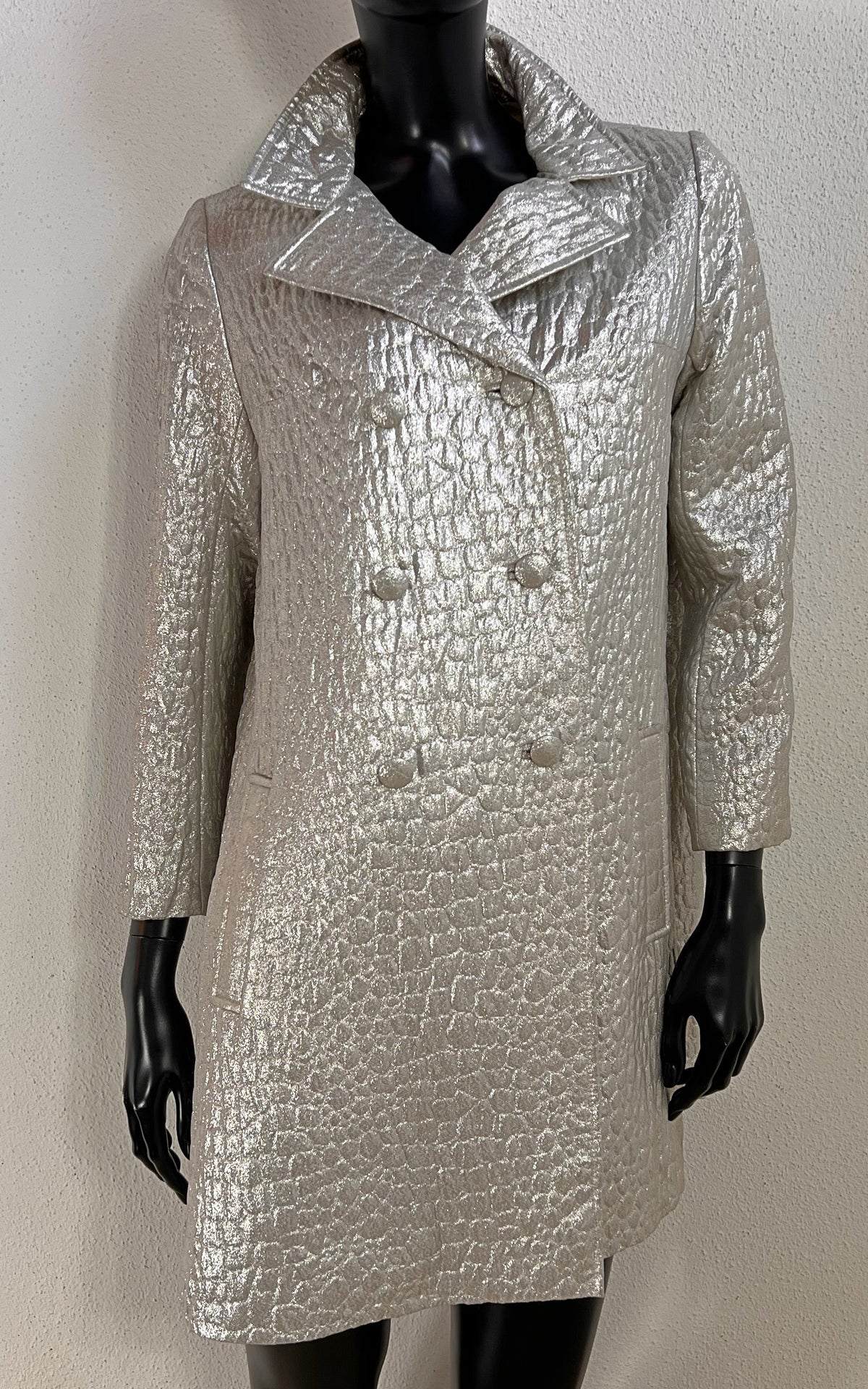 Rare 1960s FOUKS Paris Silver Metallic Space Age Cocktail Coat