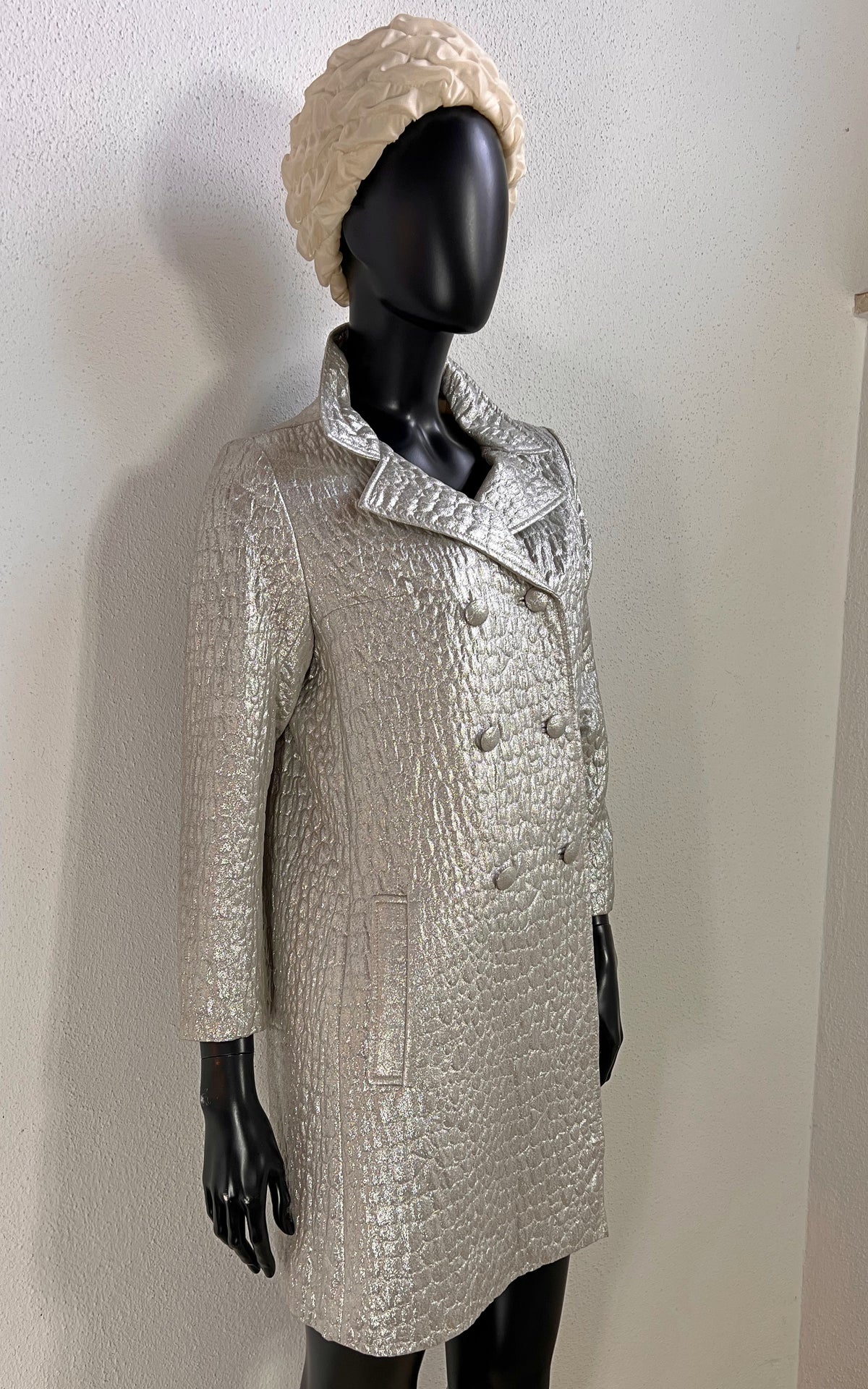 Rare 1960s FOUKS Paris Silver Metallic Space Age Cocktail Coat