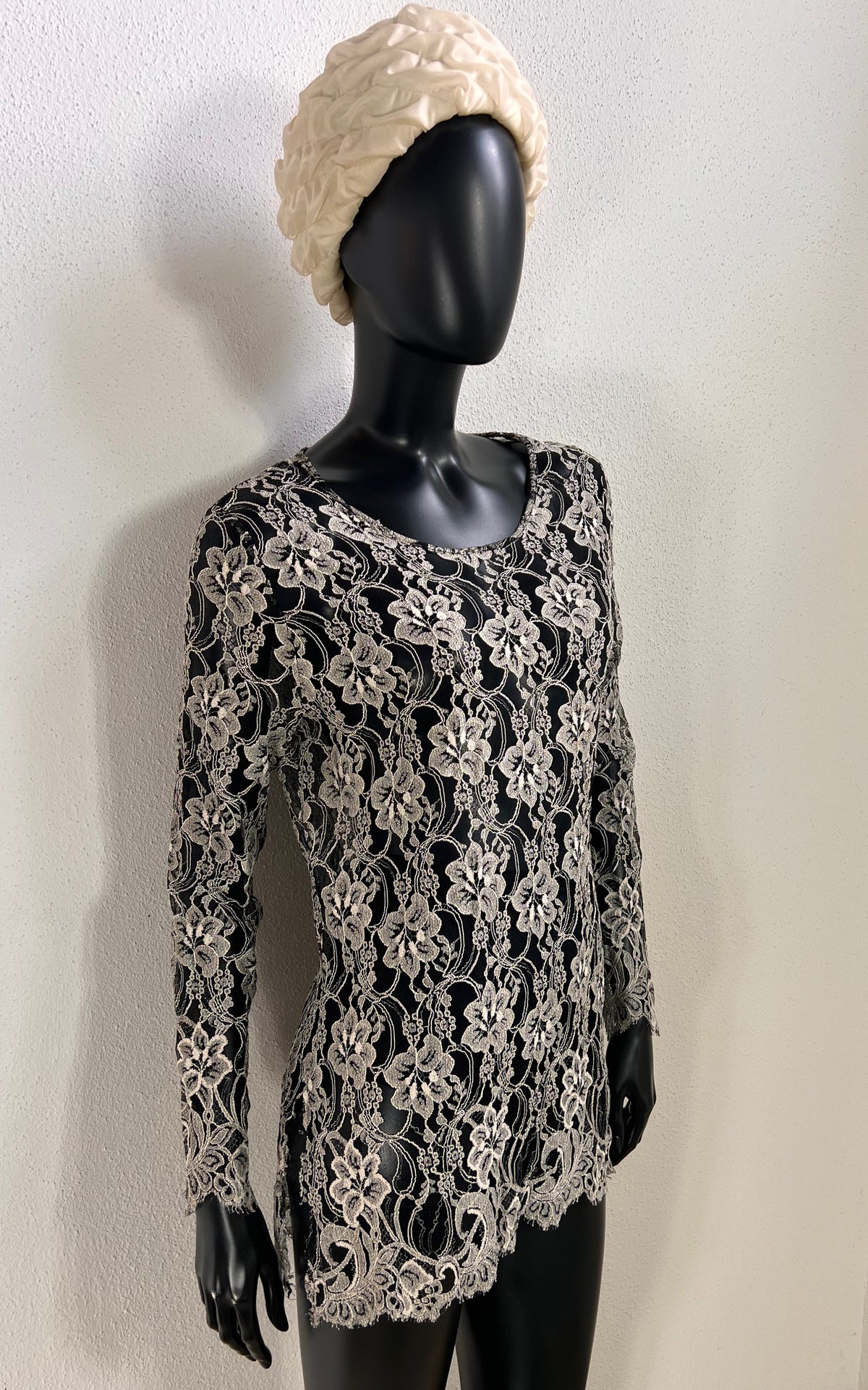 Black and Silver Viscose Lace Mini Dress - Tunic