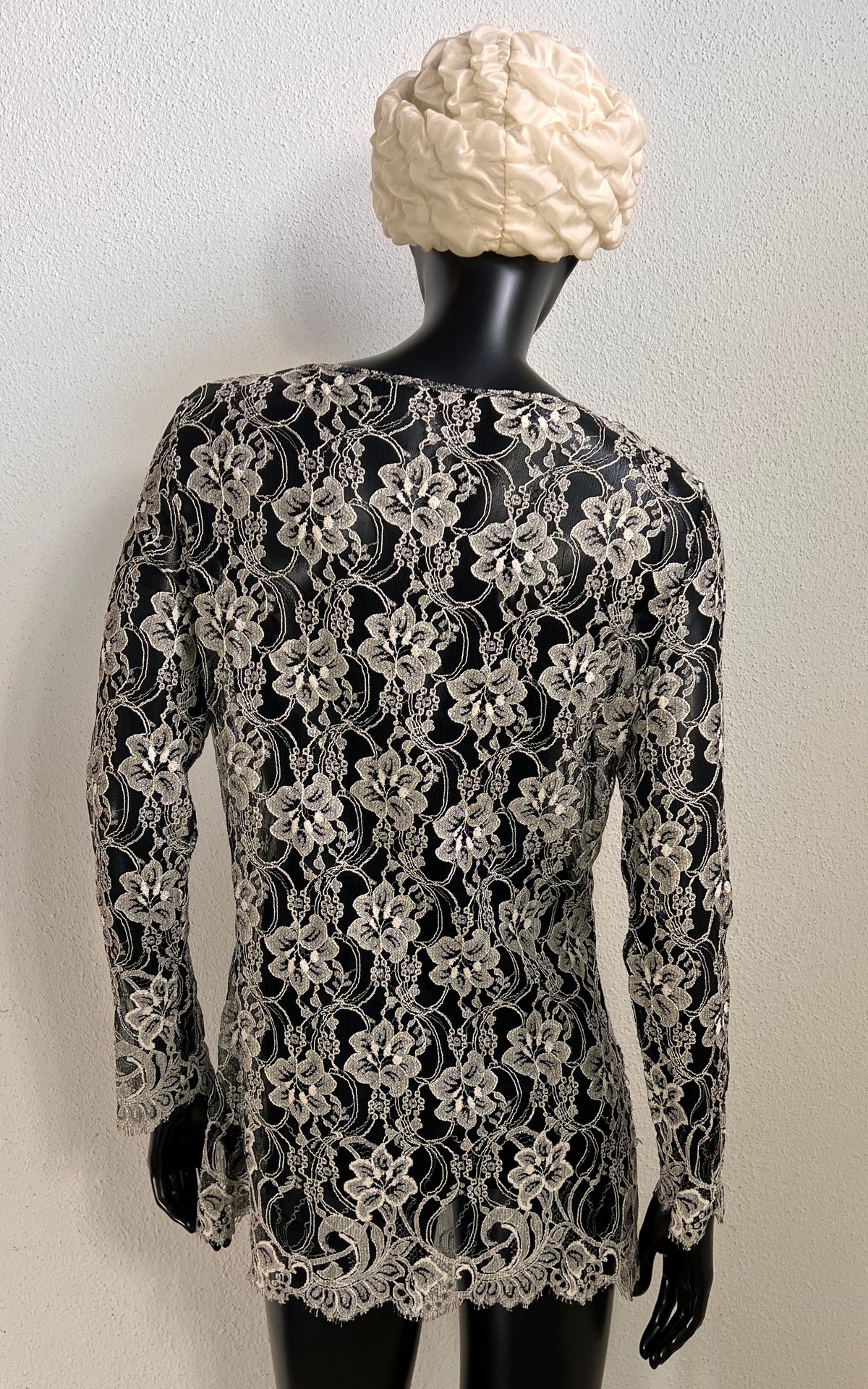 Black and Silver Viscose Lace Mini Dress - Tunic