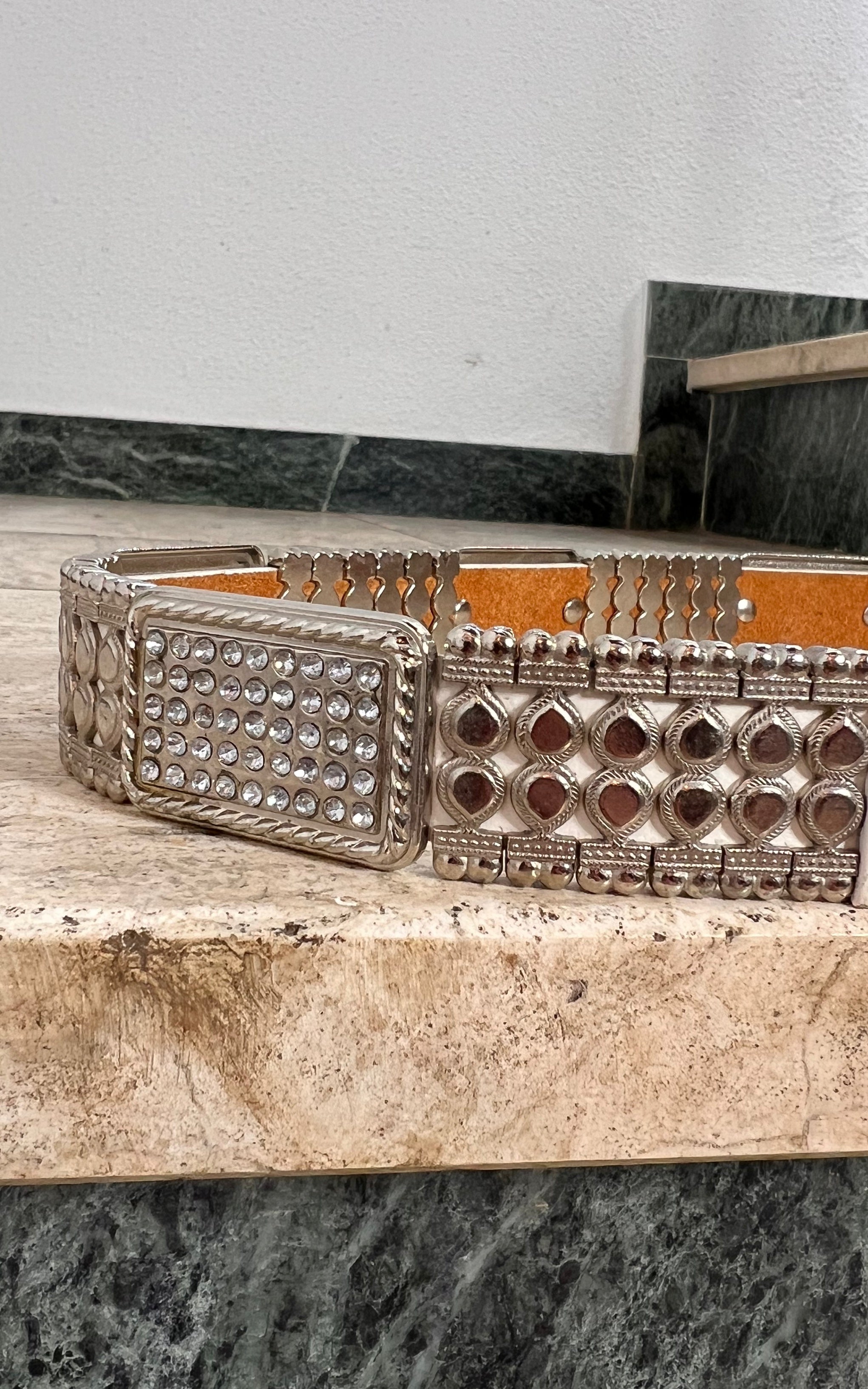 Vintage 90s Metal and Rhinestone Belt