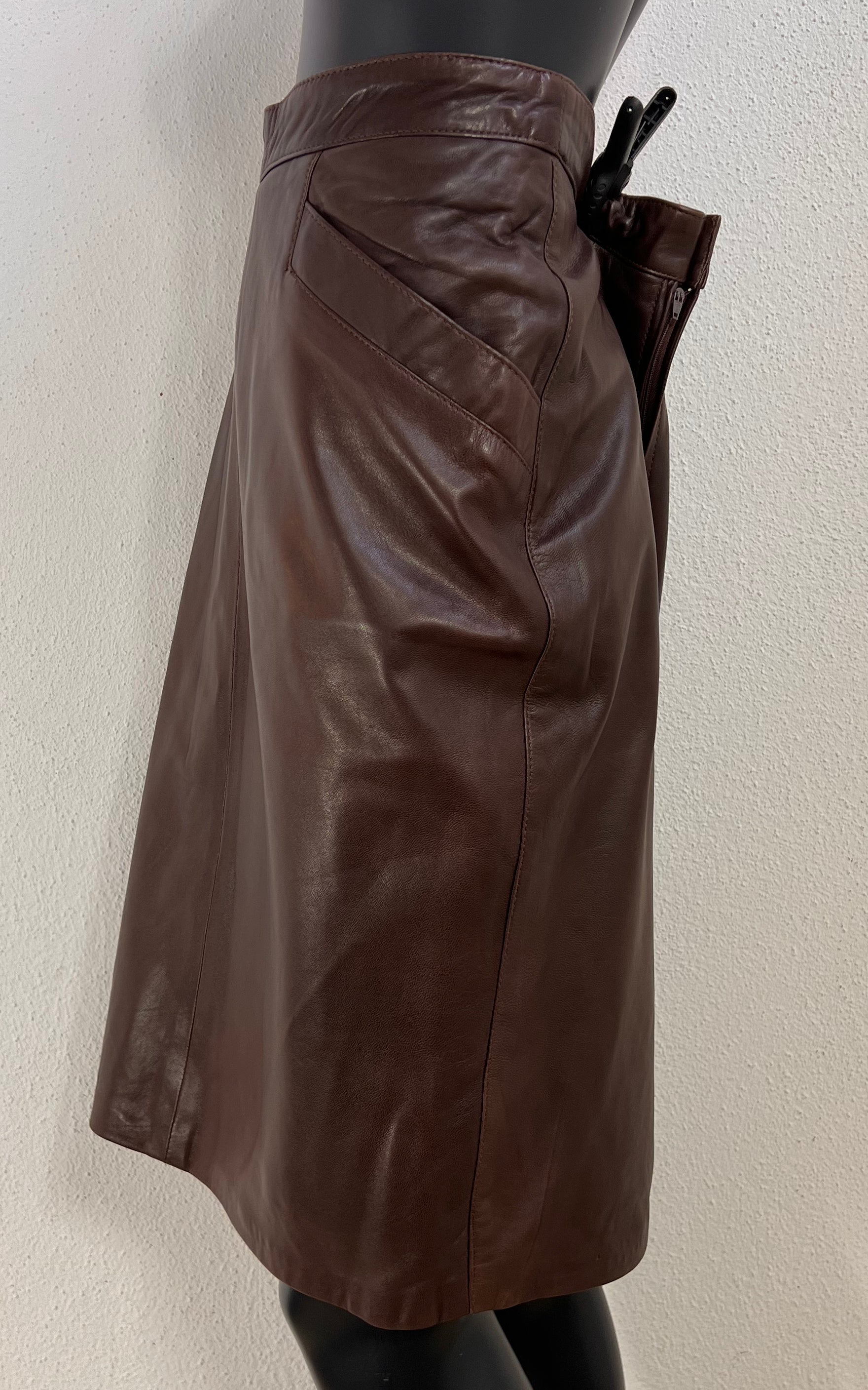 Vintage Chocolate Brown Leather Pencil Skirt