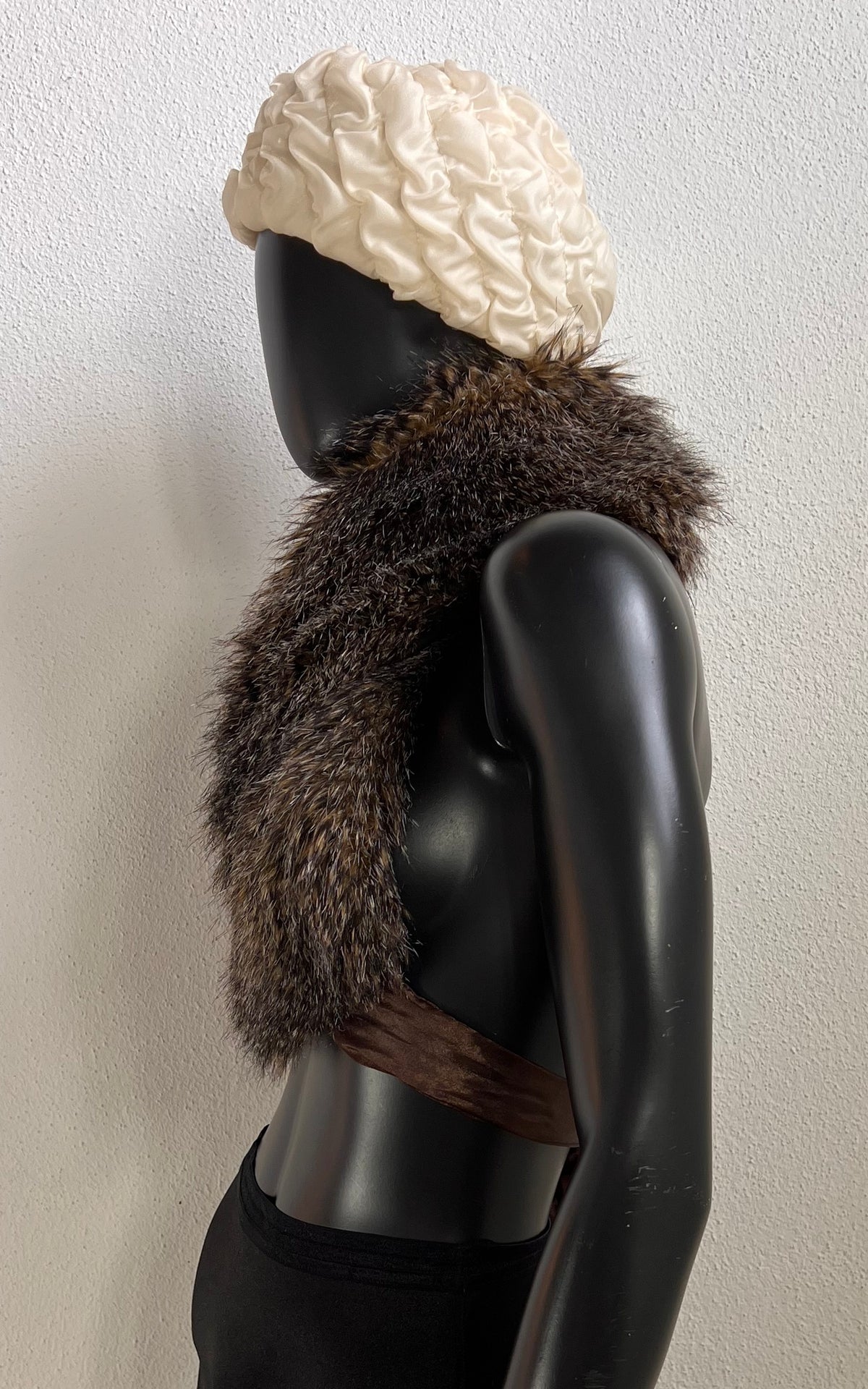 Vintage Brown Faux Fur Collar with Satin Ties
