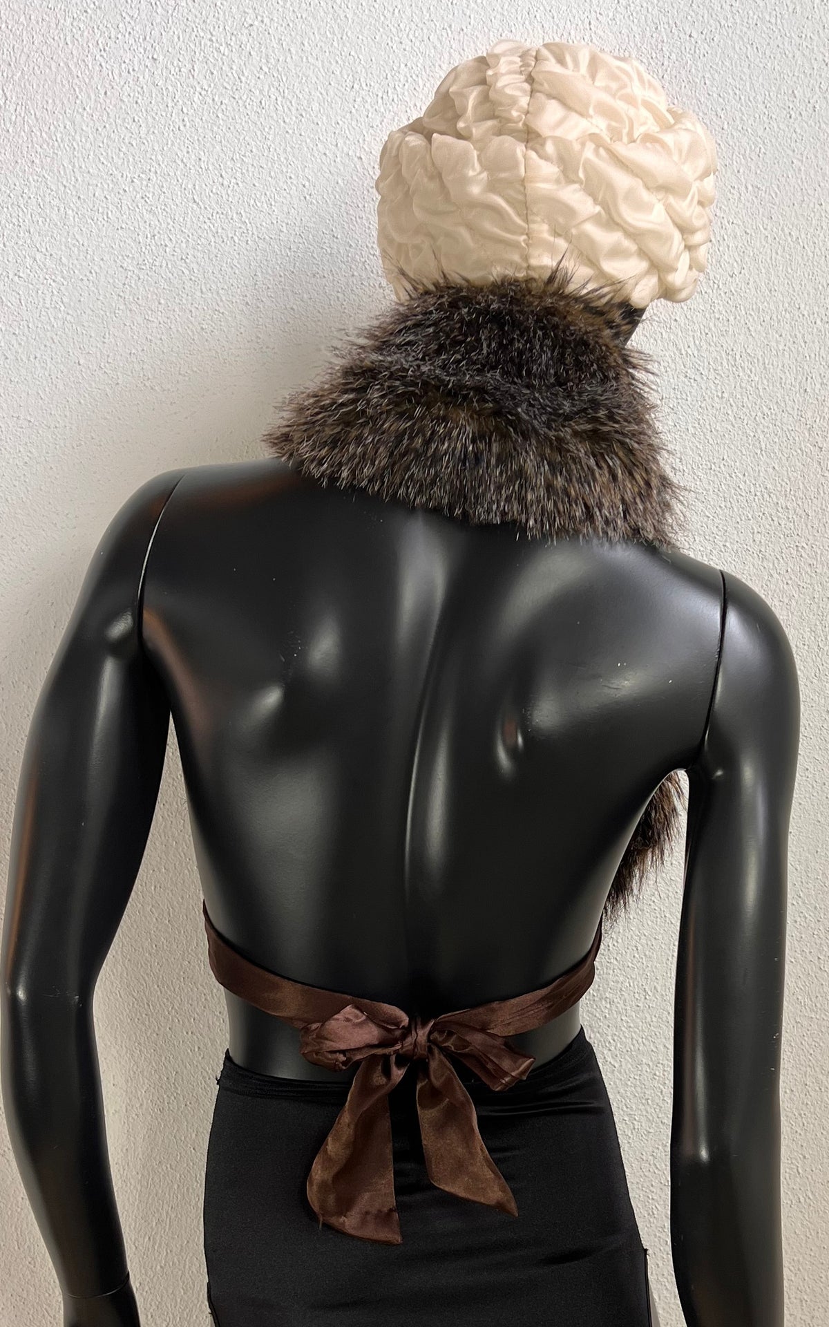 Vintage Brown Faux Fur Collar with Satin Ties
