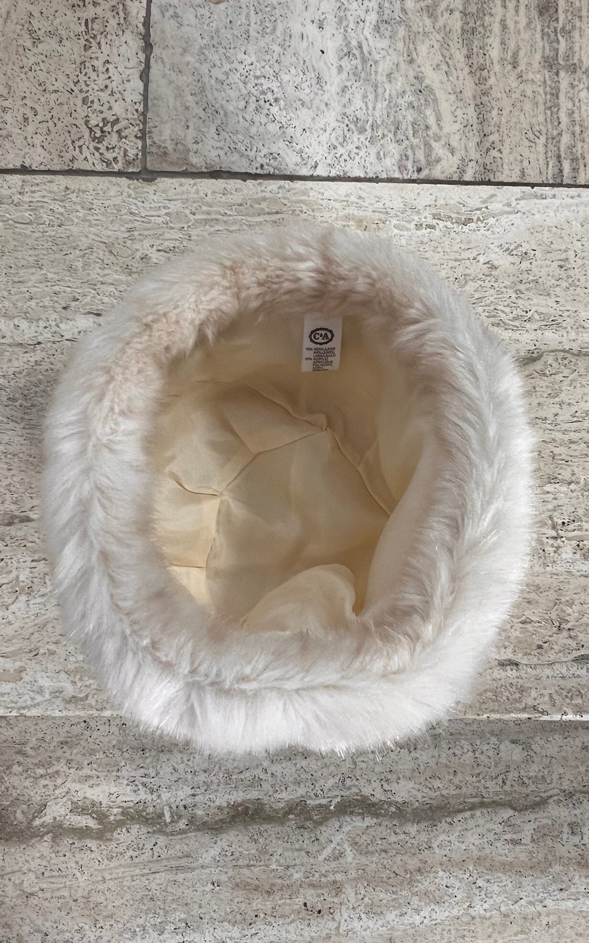 Vintage C&A Cream Wool Blend Faux Fur Hat