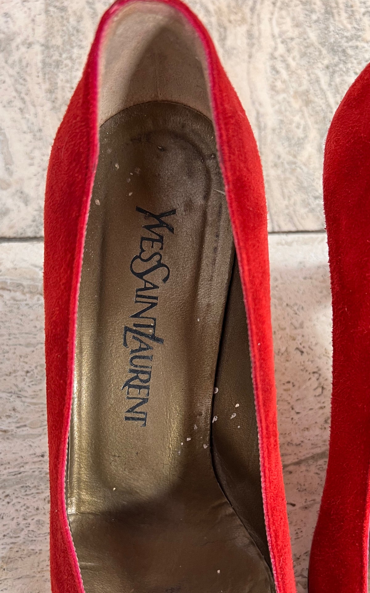 Vintage Yves Saint Laurent Red Suede Pumps