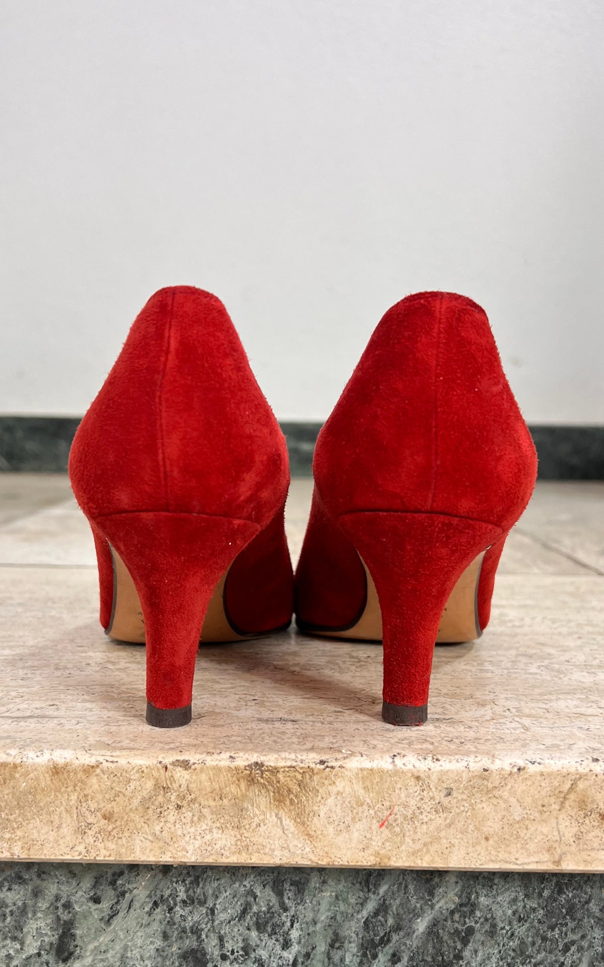 Vintage Yves Saint Laurent Red Suede Pumps