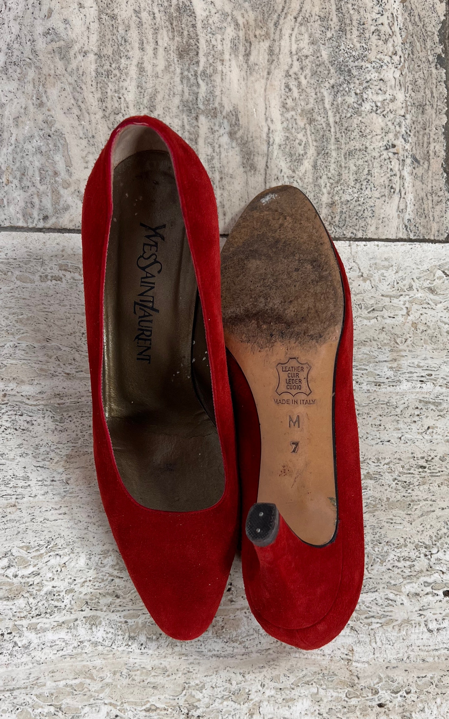 Vintage Yves Saint Laurent Red Suede Pumps