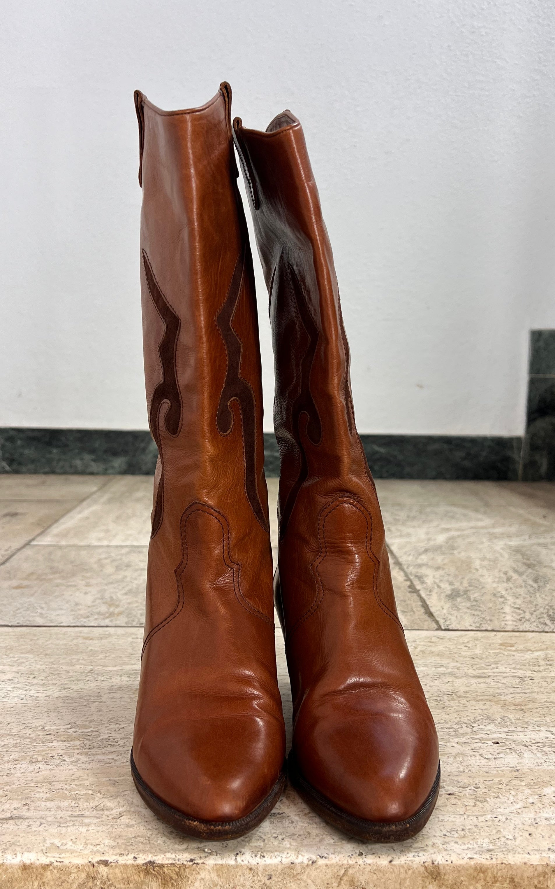 Vintage Italian Leather Cowboy Boots 35