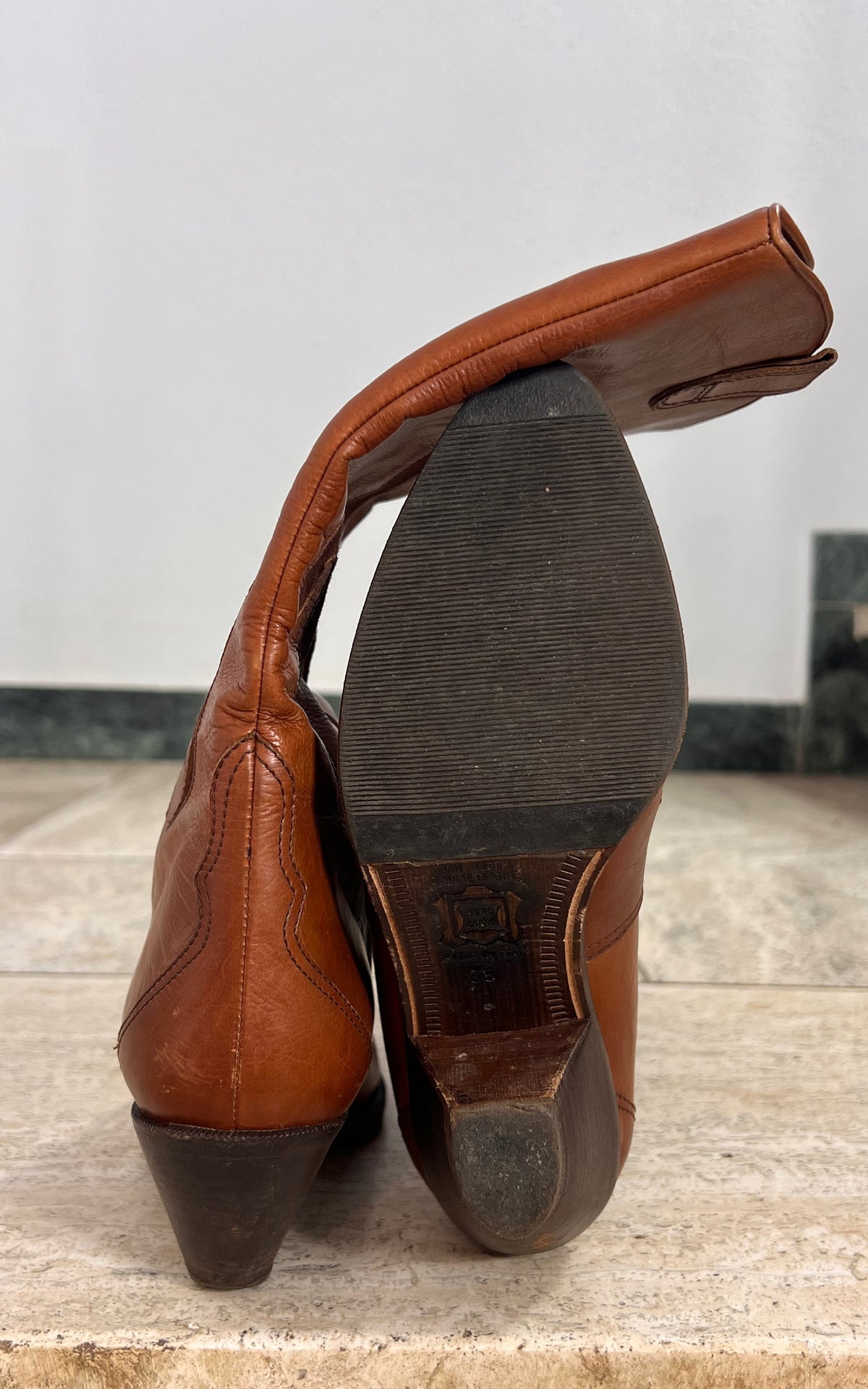 Vintage Italian Leather Cowboy Boots 35