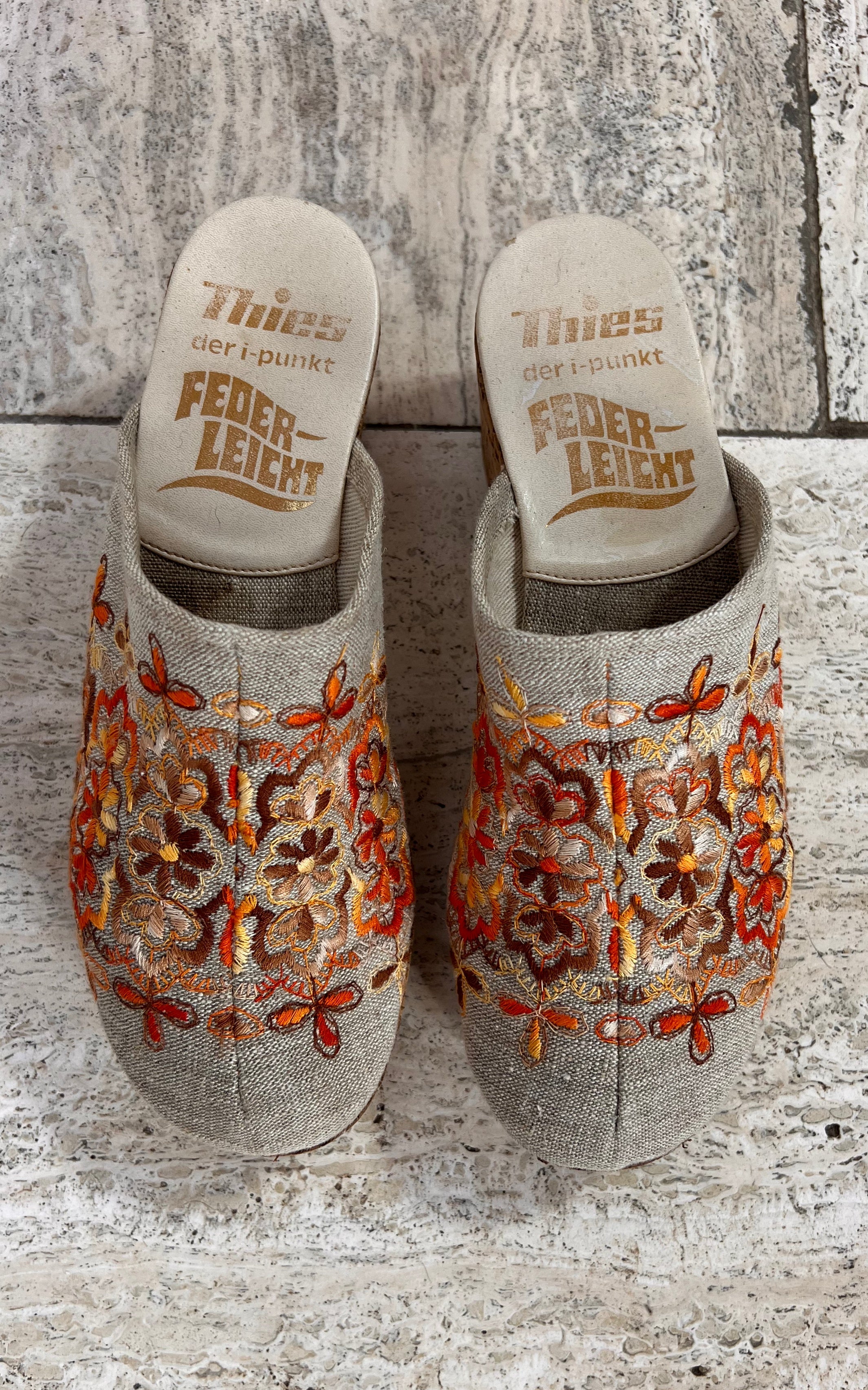 Vintage 1970s Embroidered Platform Clogs 38
