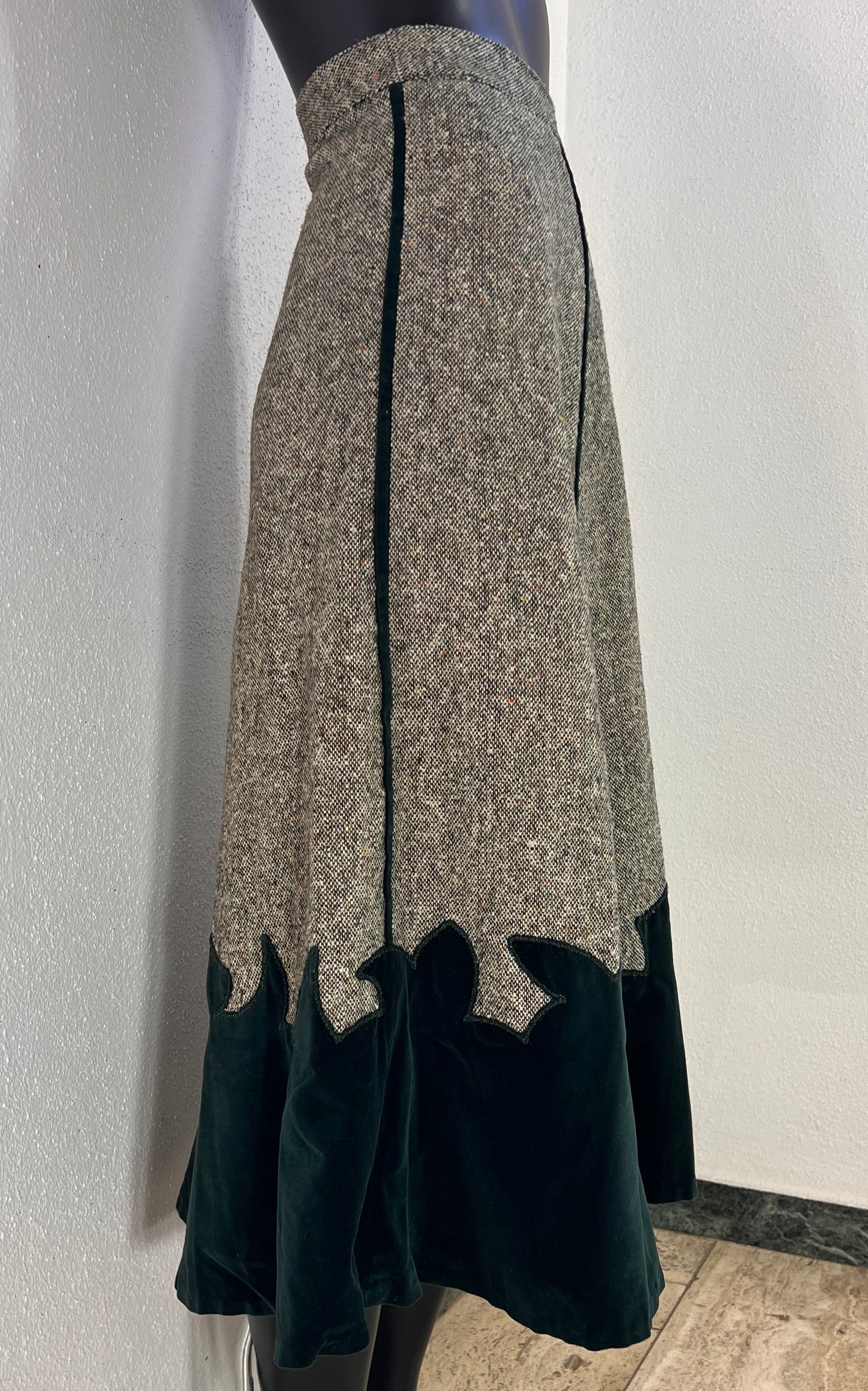 Rare 1930s/1940s Tweed & Velvet Midi Skirt
