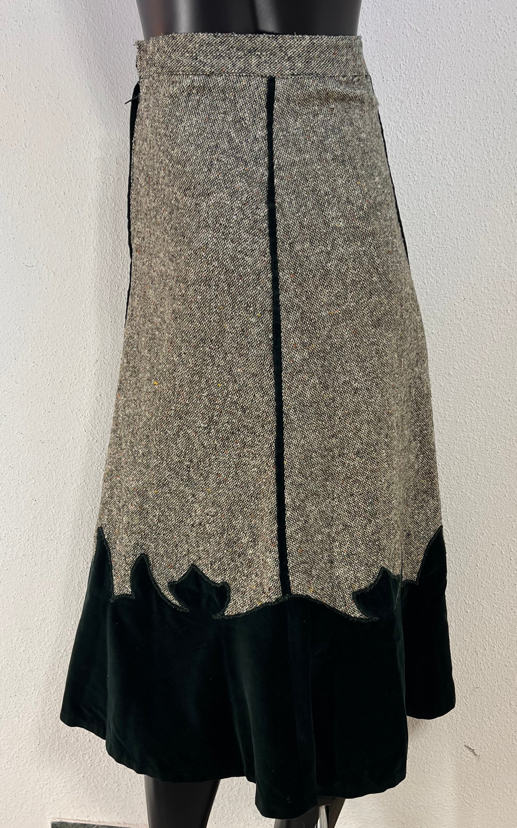 Rare 1930s/1940s Tweed & Velvet Midi Skirt