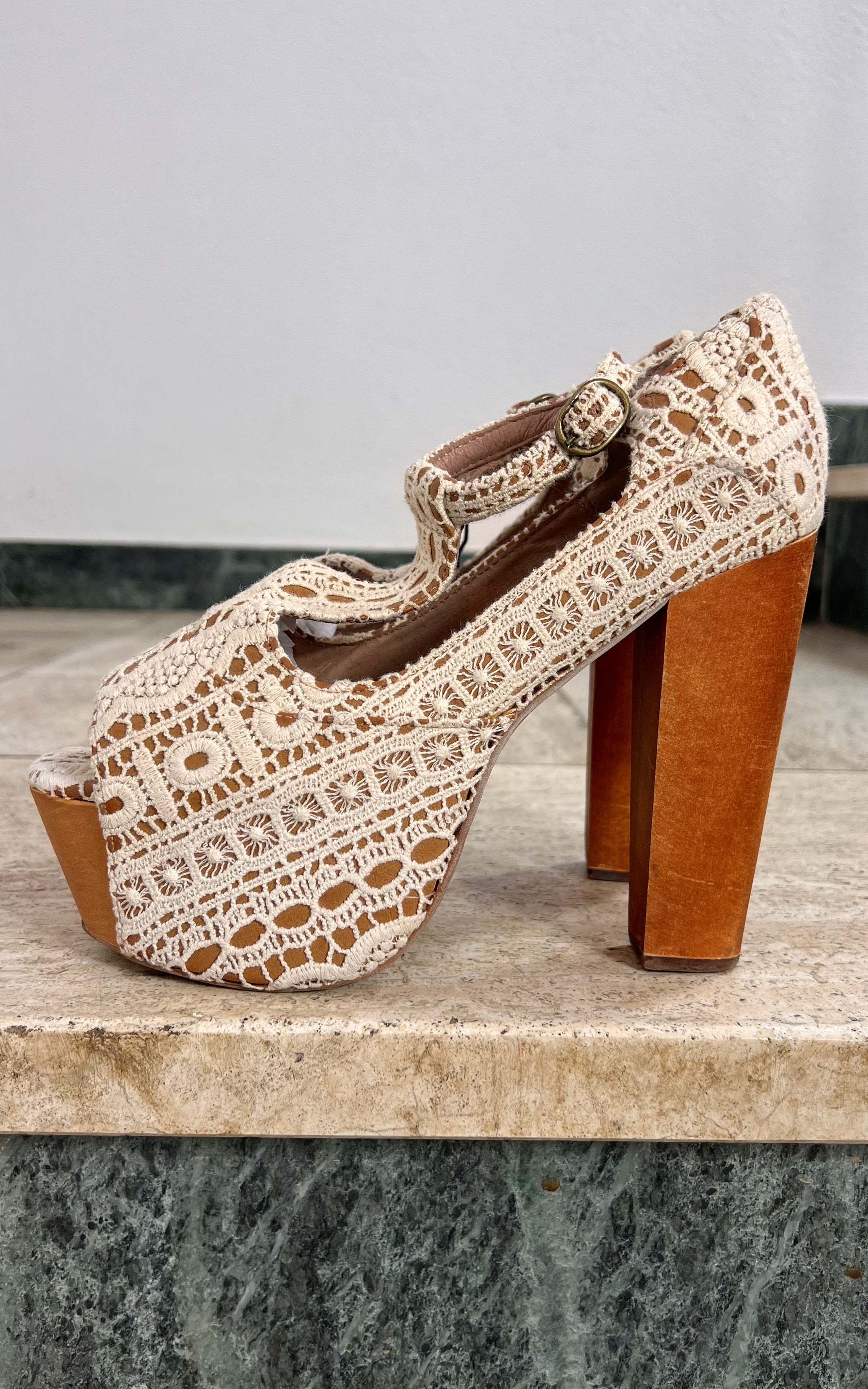 Jeffrey Campbell Platform Lace T-Strap Heels 37