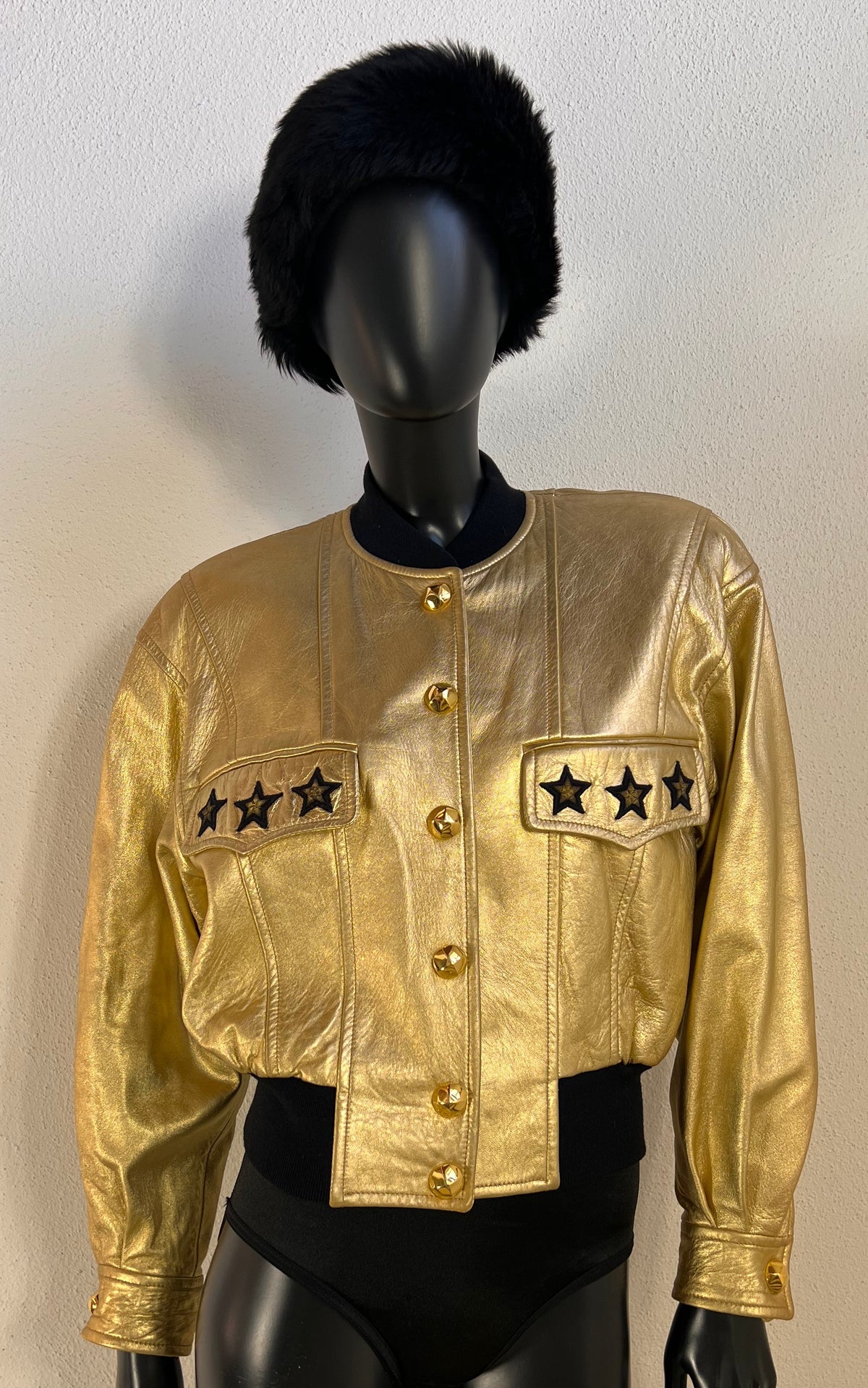 Iconic 1991 Escada Metallic Gold Leather Bomber Jacket